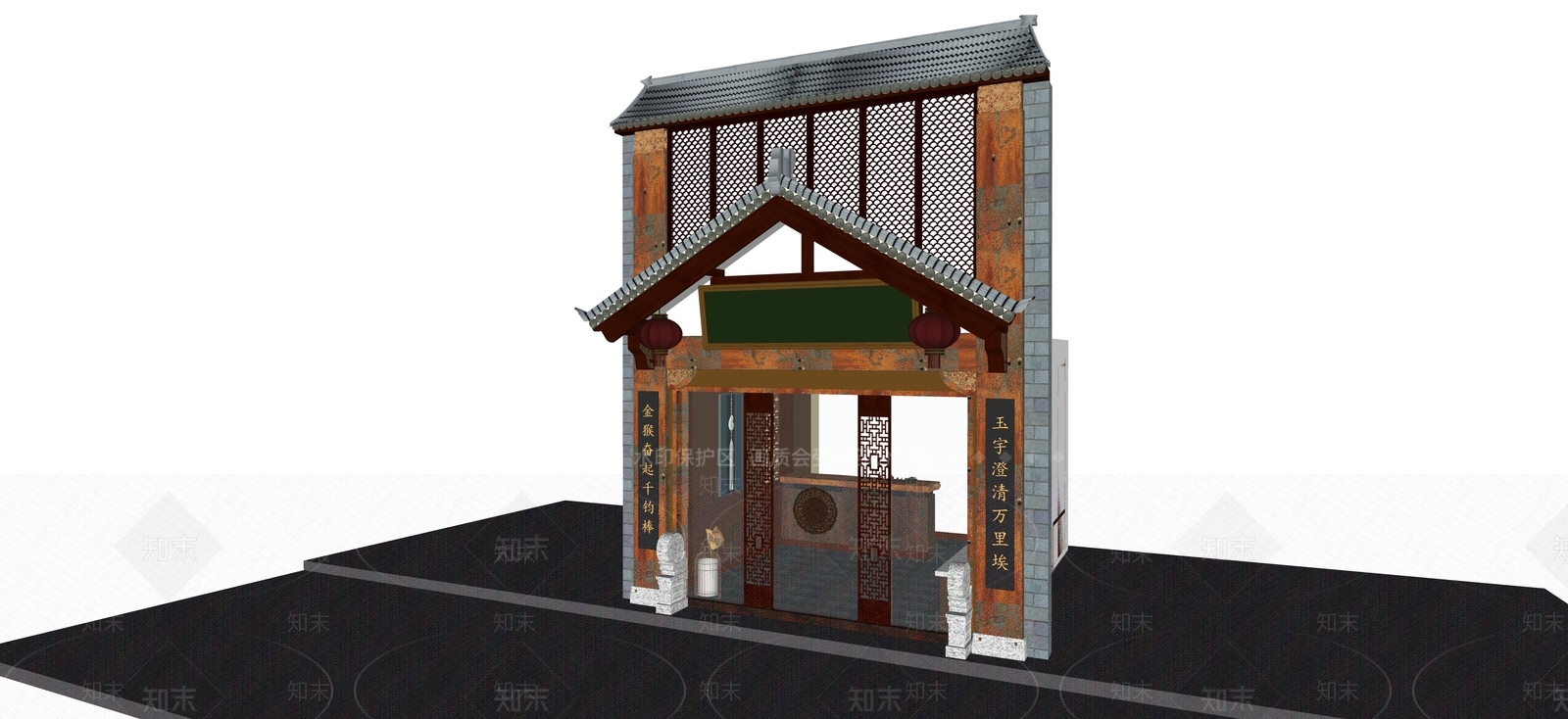 现代新中式门头SU模型下载【ID:1195495854】