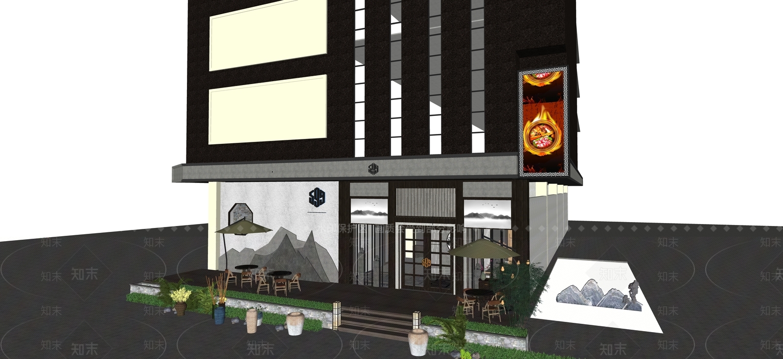 现代新中式门头SU模型下载【ID:1195495971】