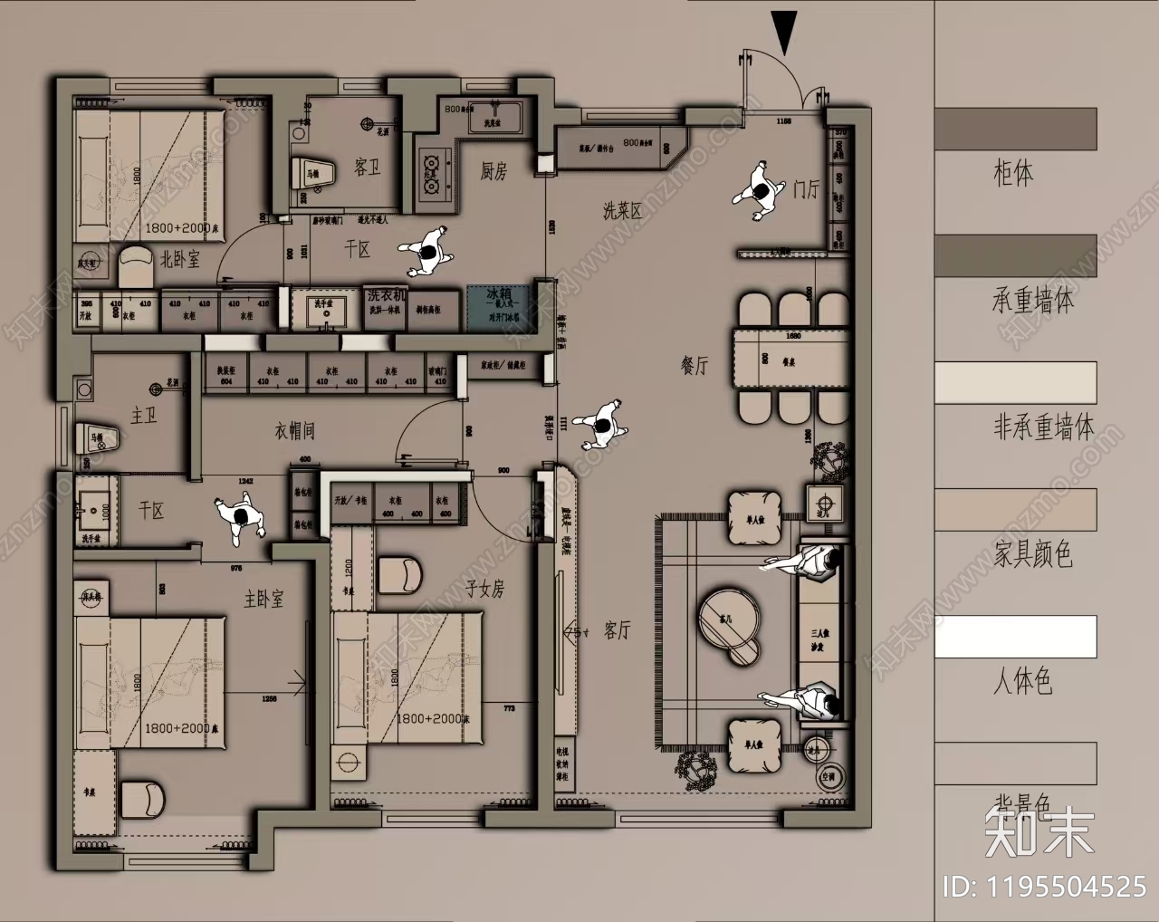 小户型平层施工图下载【ID:1195504525】