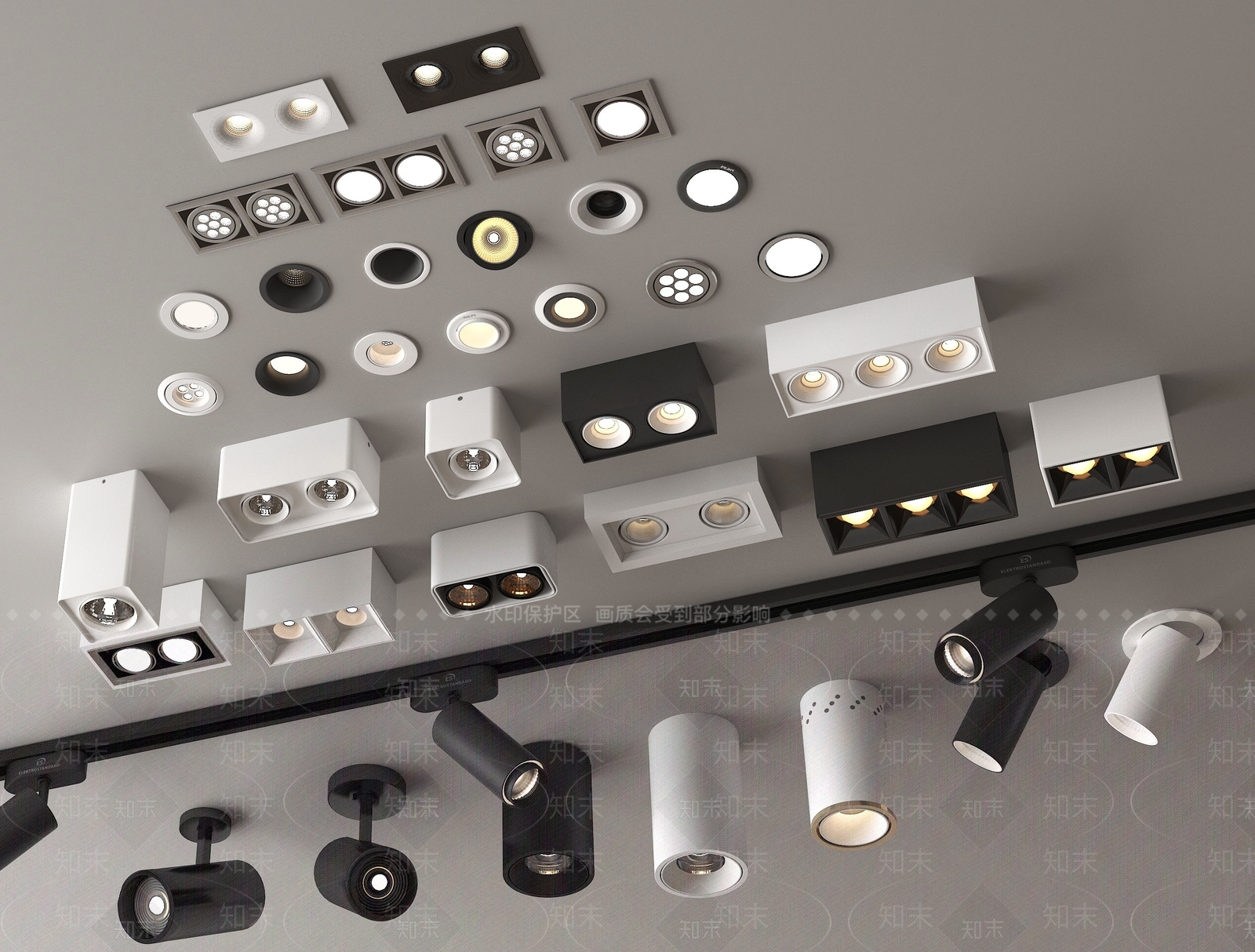 现代筒灯射灯组合3D模型下载【ID:1195505832】