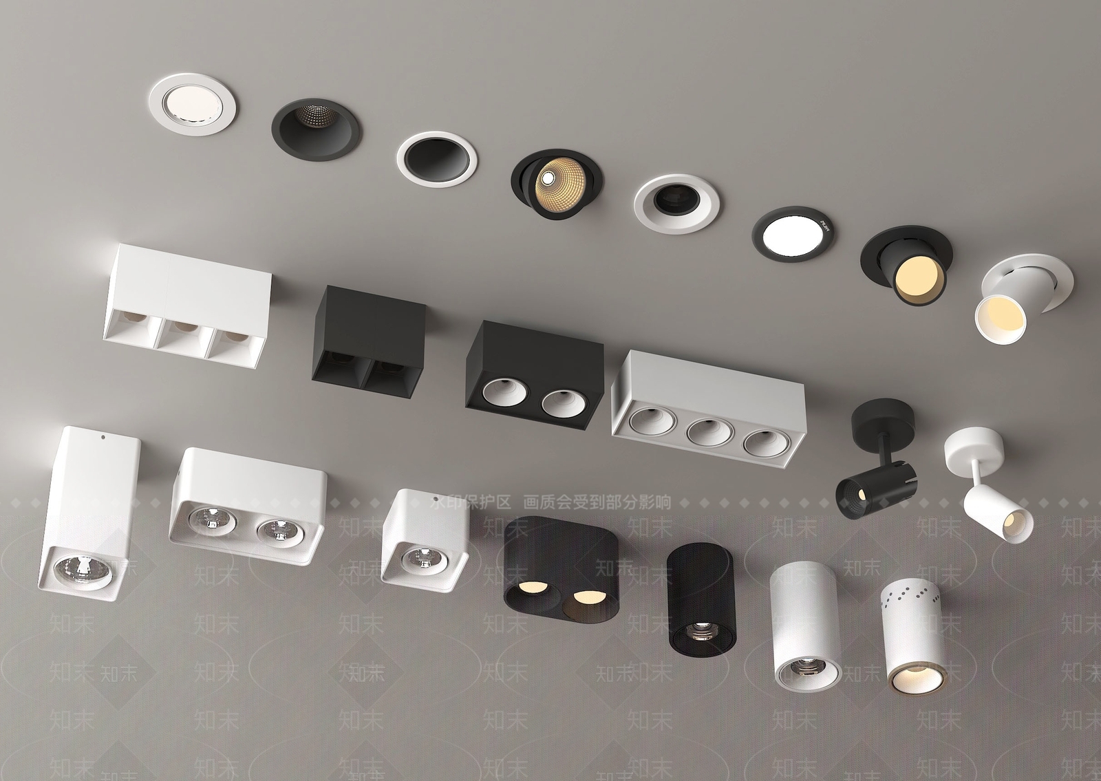 现代筒灯射灯组合3D模型下载【ID:1195506021】