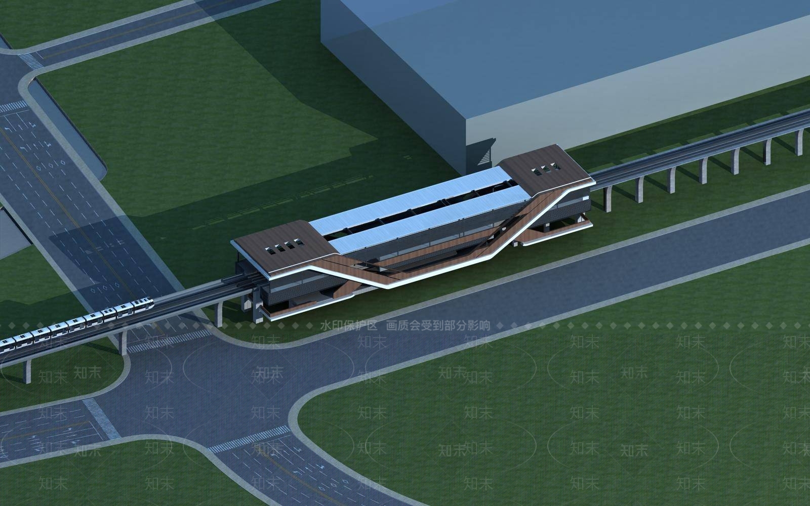 现代车站外观3D模型下载【ID:1195507754】