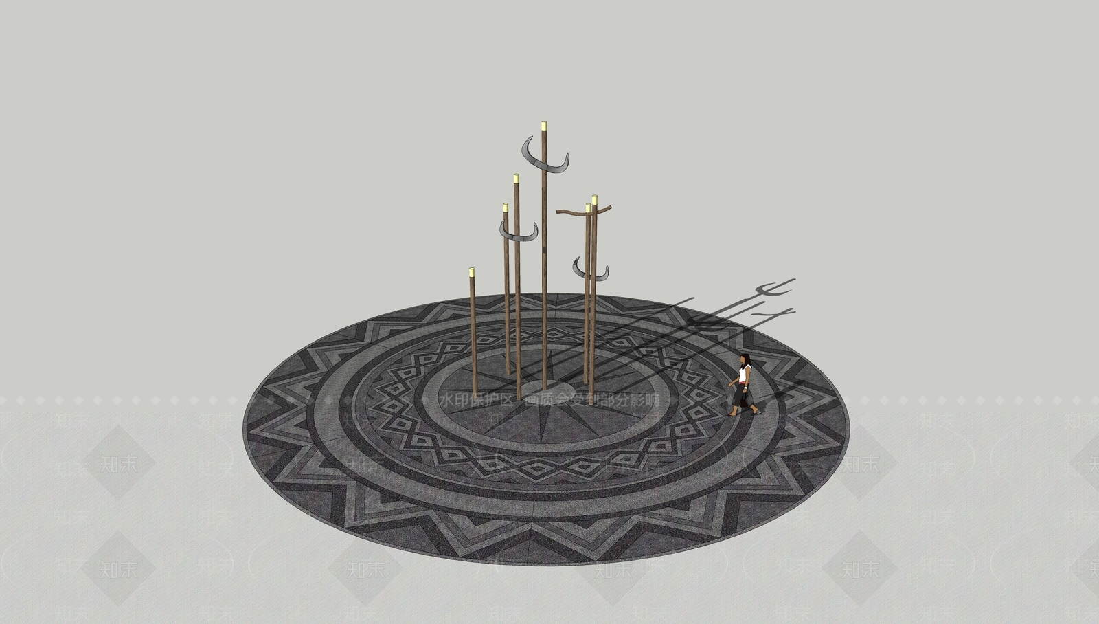 中式现代广场景观SU模型下载【ID:1195510198】