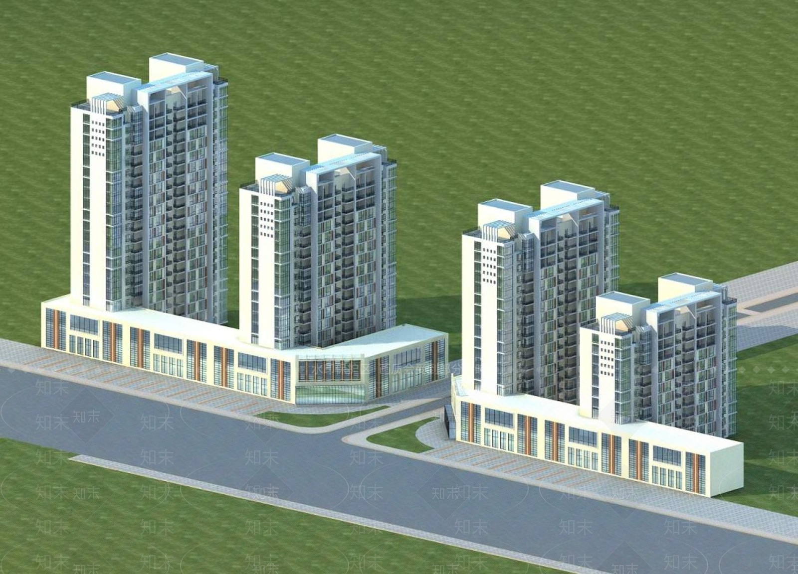 现代高层住宅3D模型下载【ID:1195511985】