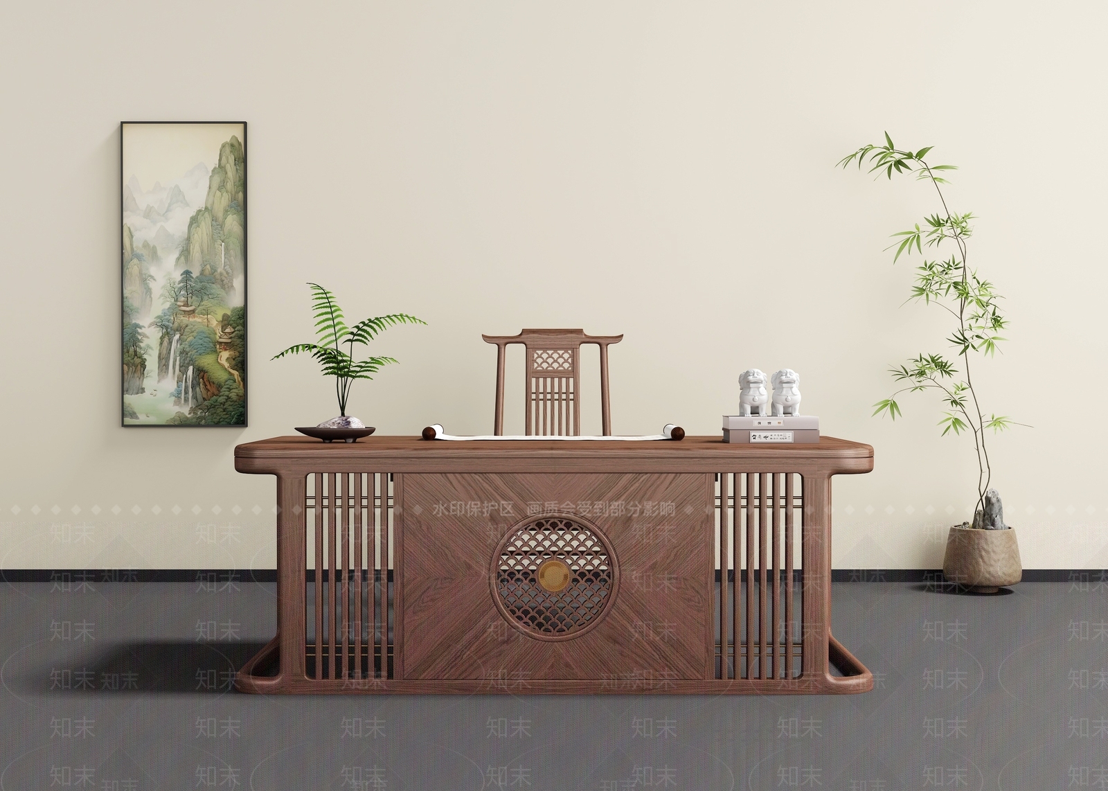 新中式书桌椅3D模型下载【ID:1195515505】