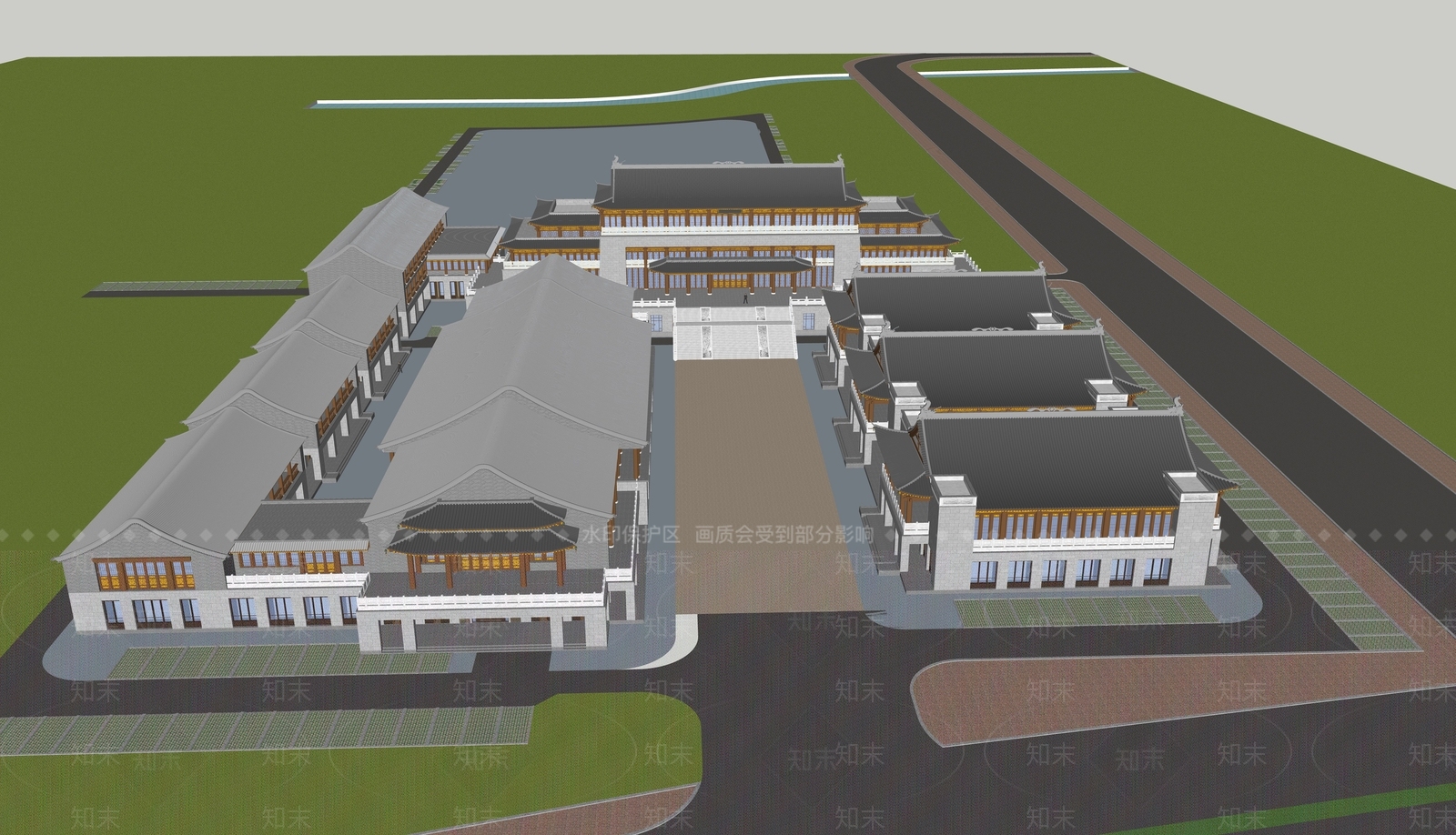 中式展览馆建筑SU模型下载【ID:1195515849】