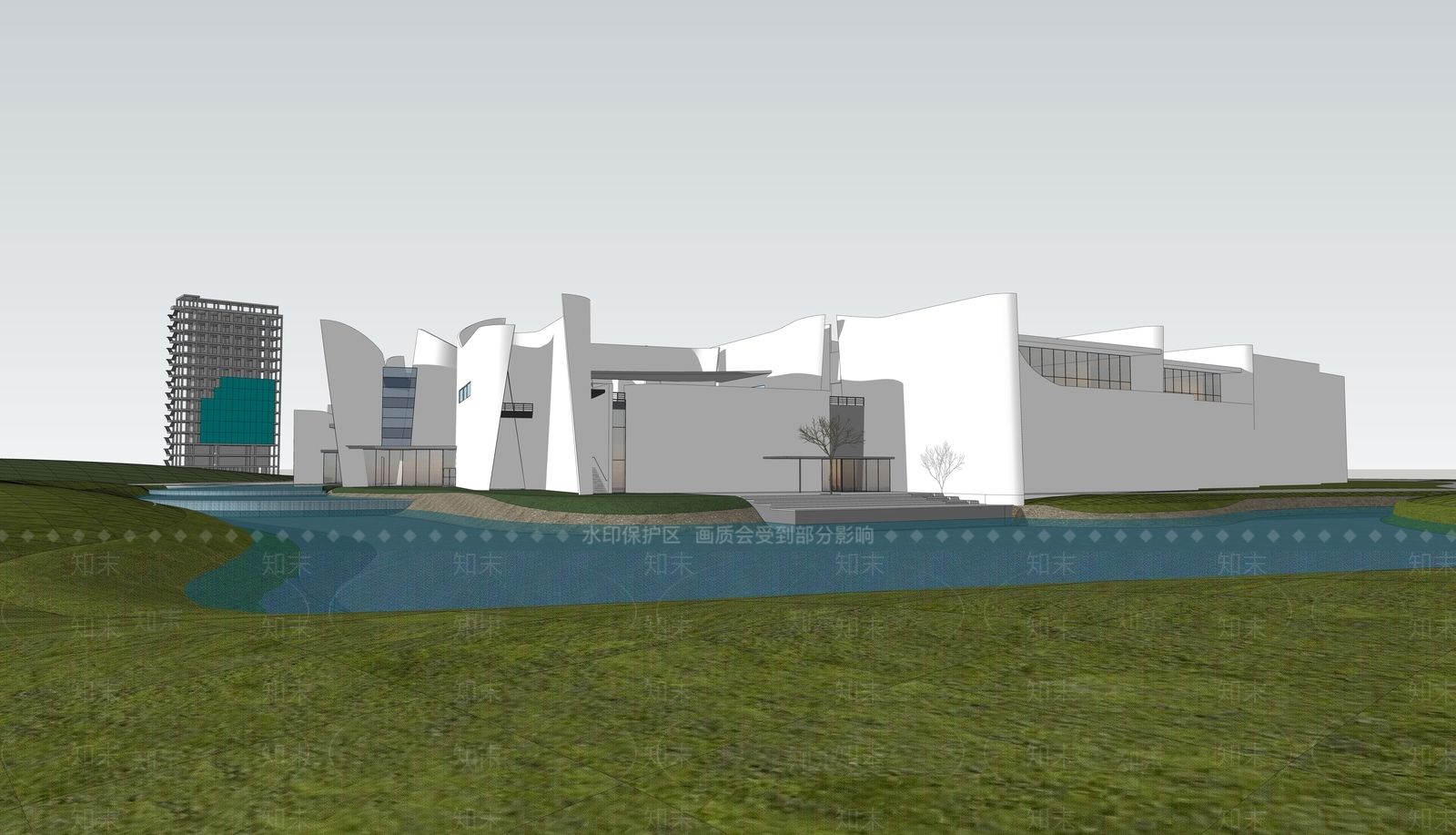 现代展览馆建筑SU模型下载【ID:1195521404】