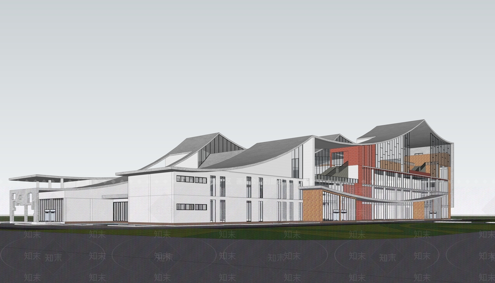 新中式展览馆建筑SU模型下载【ID:1195522196】