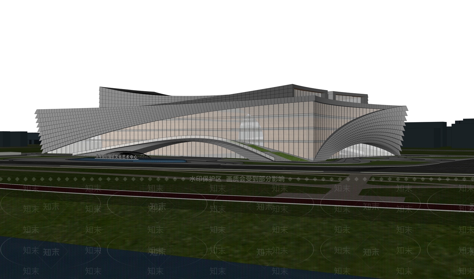 现代展览馆建筑SU模型下载【ID:1195522322】