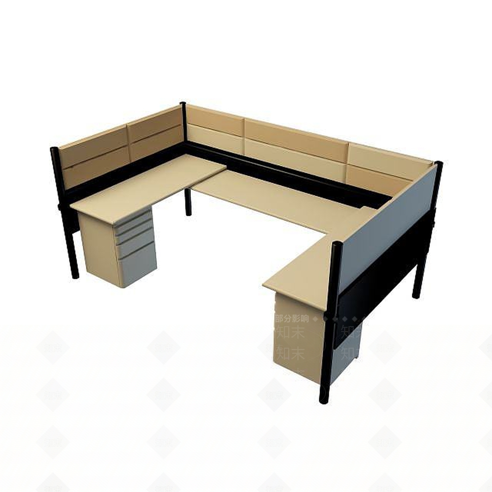 现代U型办公桌3D模型下载【ID:1195523706】