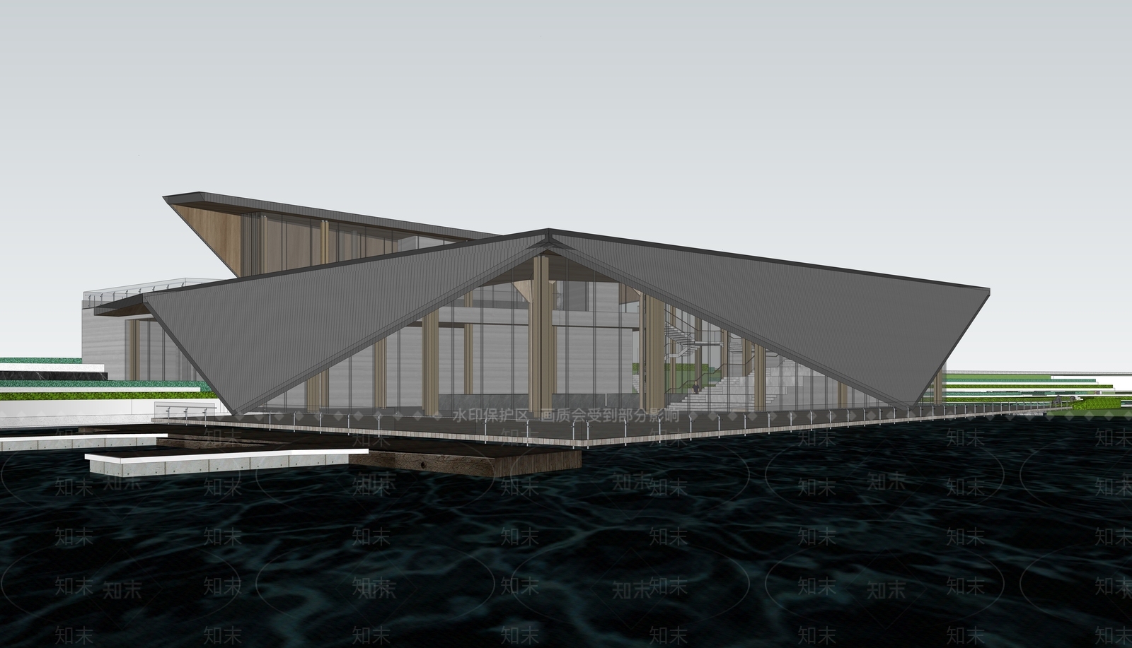 现代展览馆建筑SU模型下载【ID:1195524492】