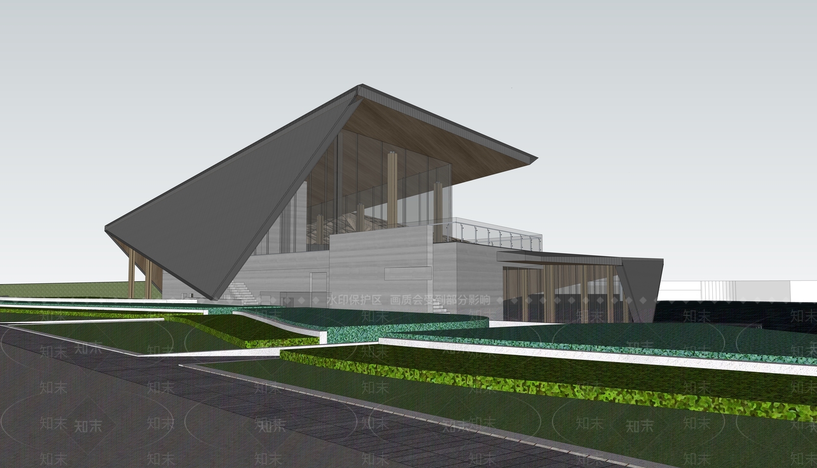 现代展览馆建筑SU模型下载【ID:1195524492】