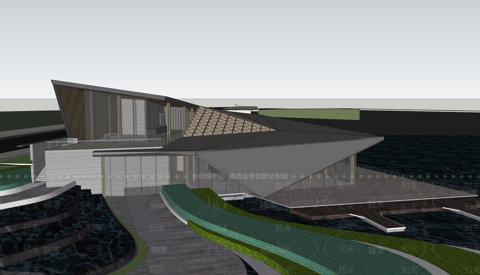 现代展览馆建筑SU模型下载【ID:1195524492】