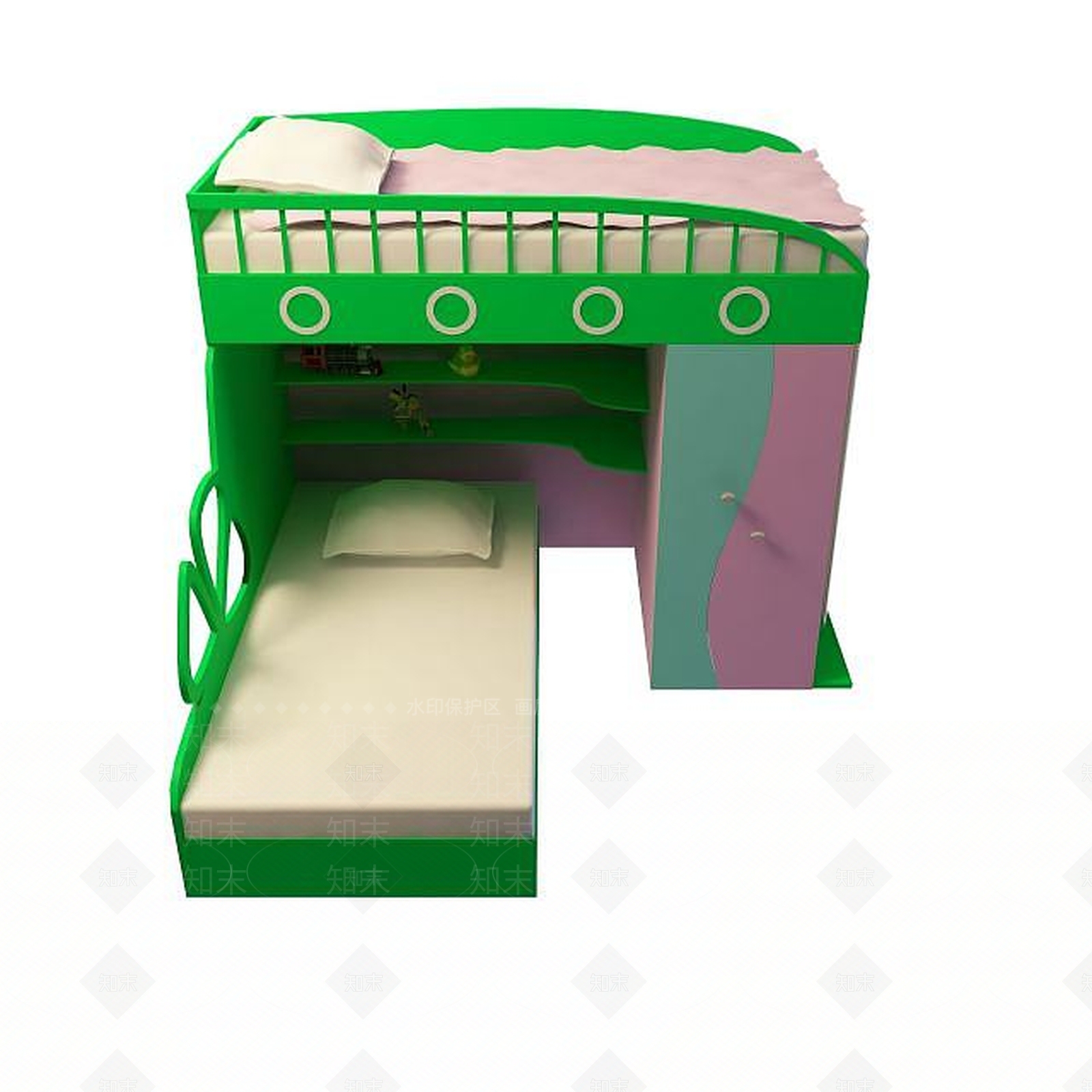 现代绿色高低床3D模型下载【ID:1195526008】