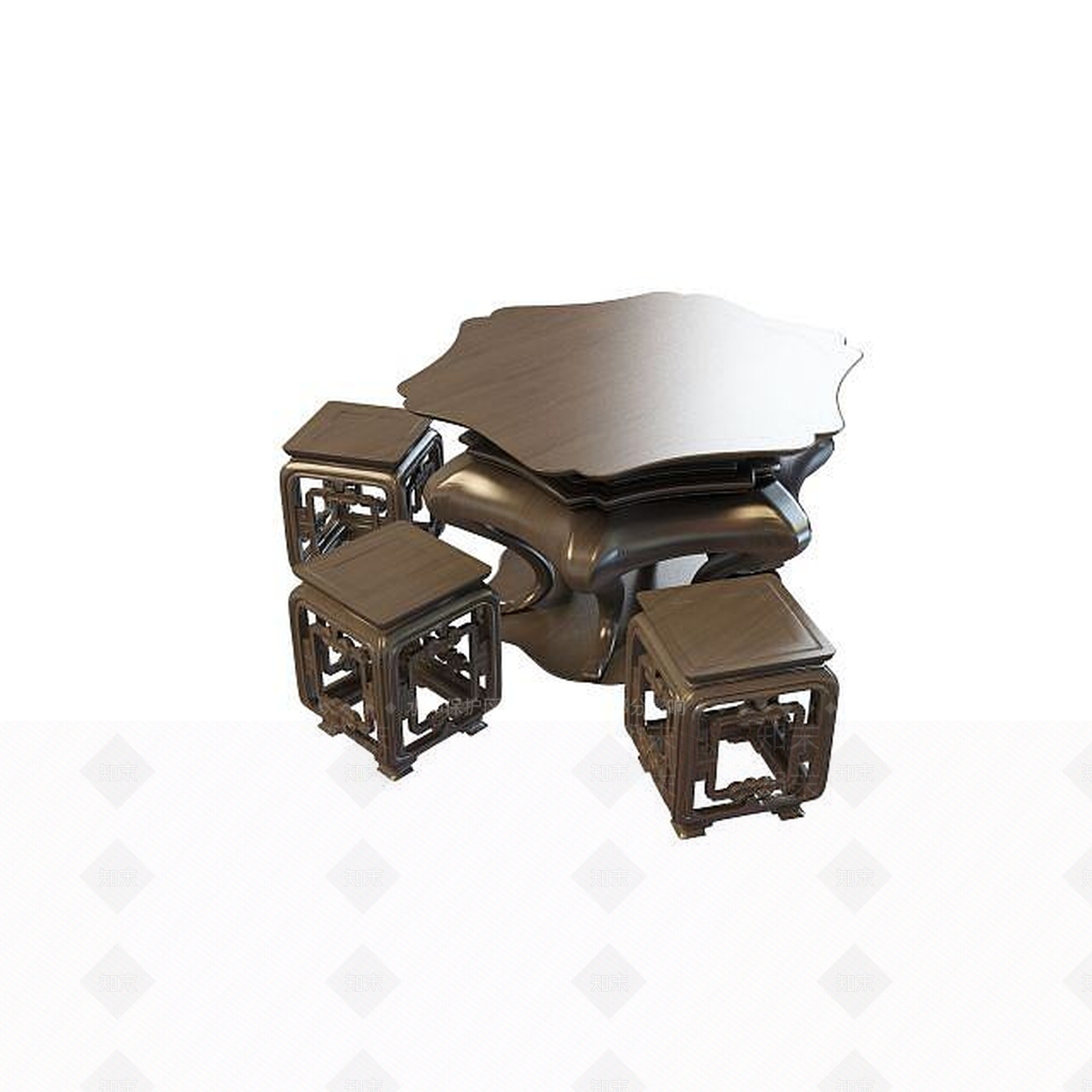 中式桌椅组合3D模型下载【ID:1195529790】