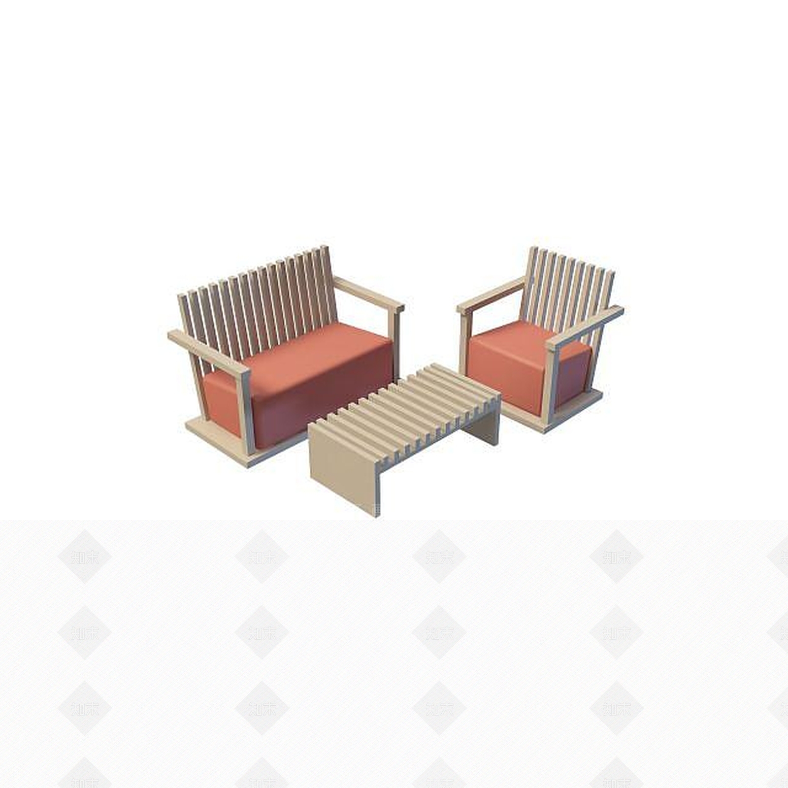 现代实木沙发茶几组合3D模型下载【ID:1195533883】