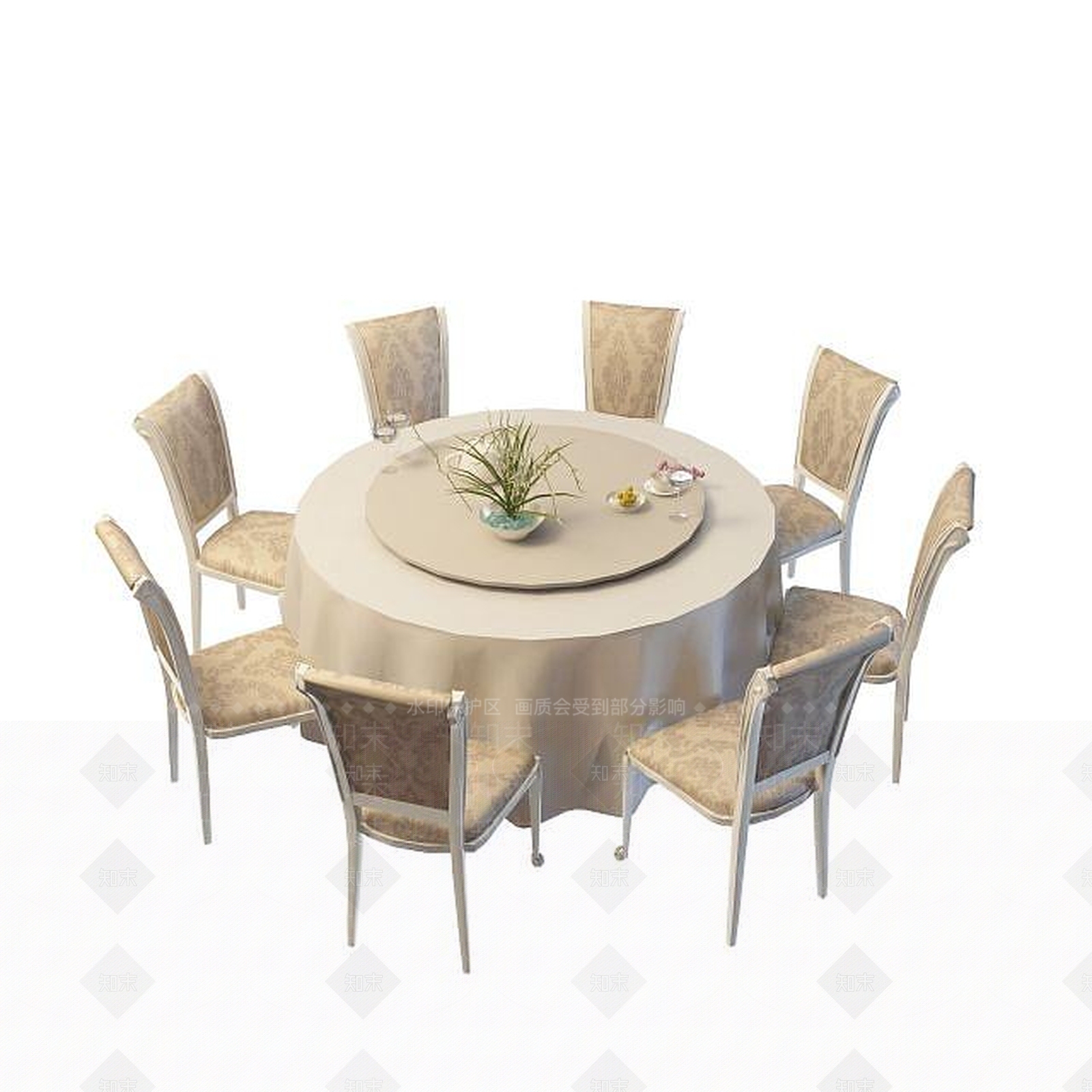 现代酒店桌椅组合3D模型下载【ID:1195534036】