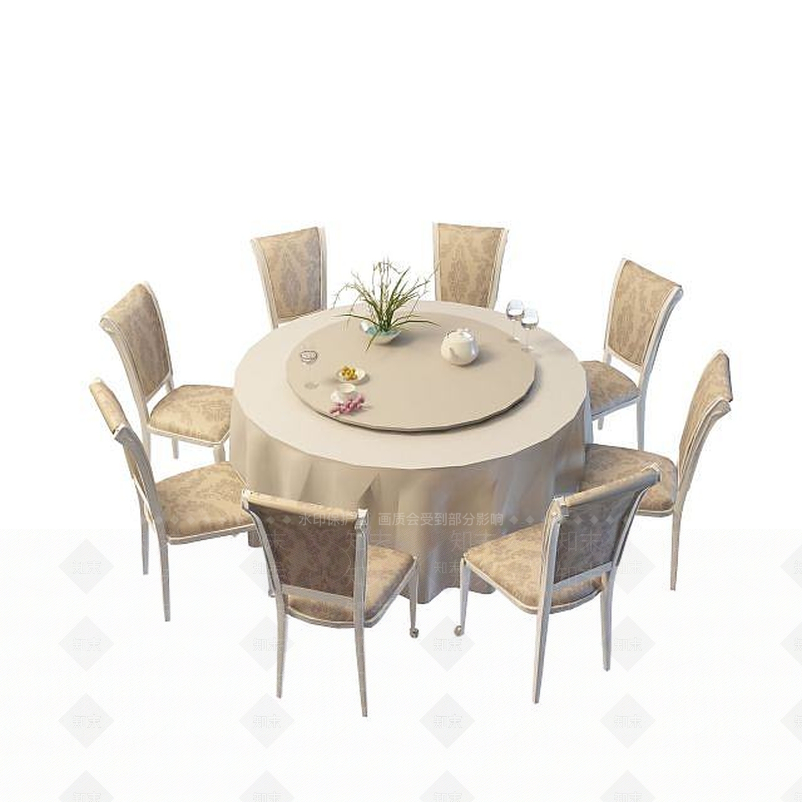 现代酒店桌椅组合3D模型下载【ID:1195534036】