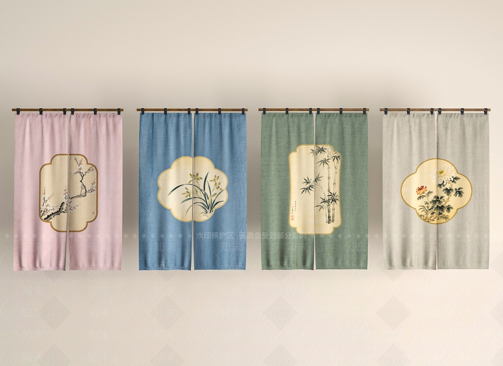 中式窗帘SU模型下载【ID:1195535944】