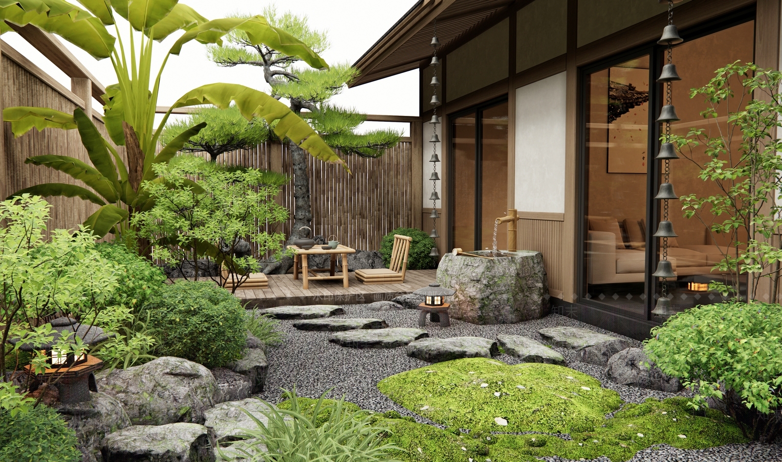 日式新中式别墅庭院SU模型下载【ID:1195538599】