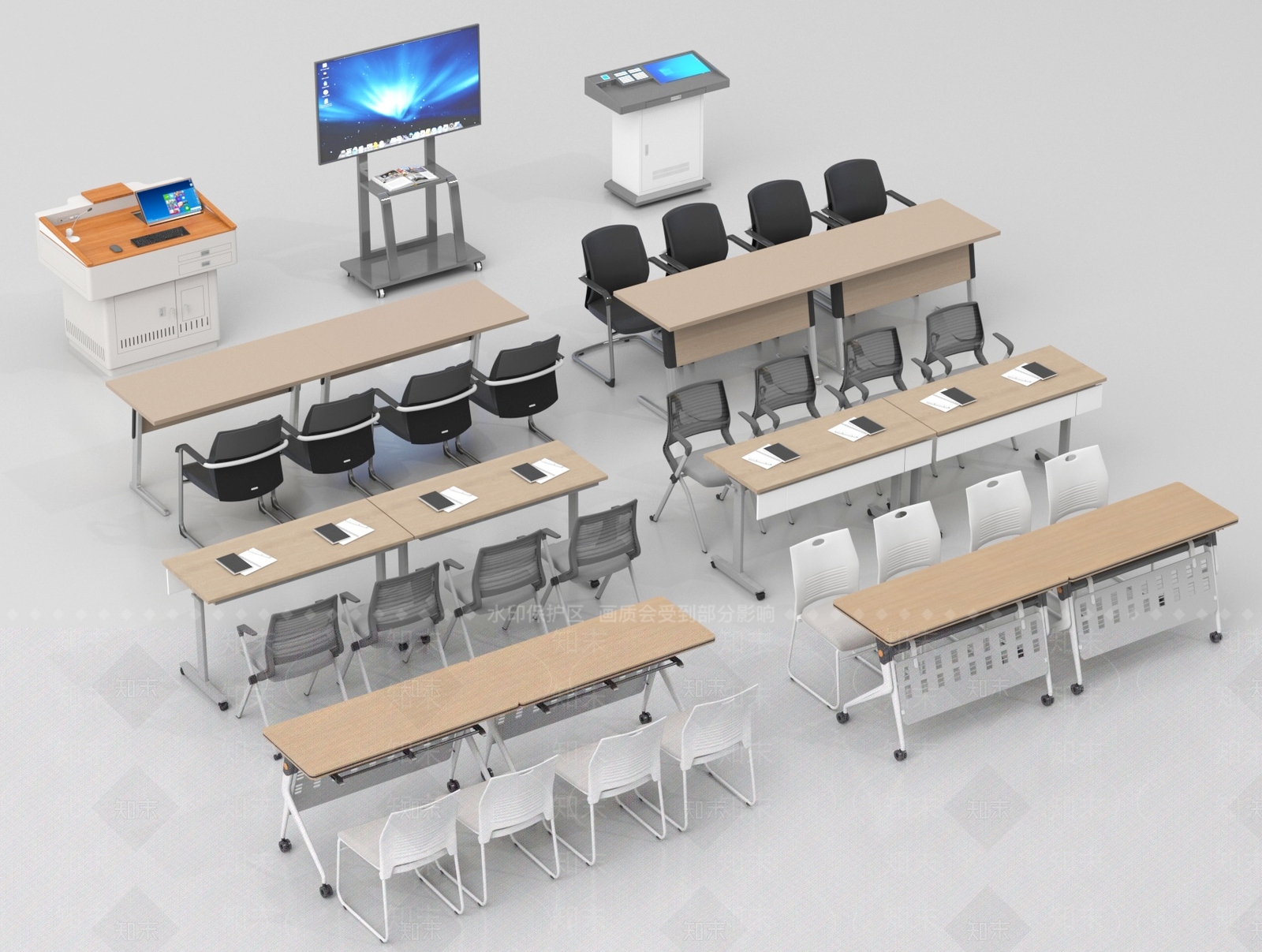 现代会议桌椅SU模型下载【ID:1195543659】