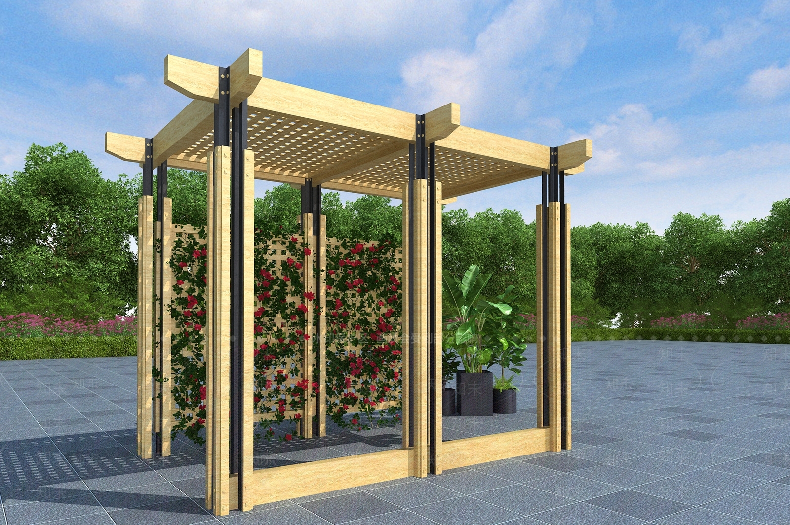 现代新中式廊架3D模型下载【ID:1195548873】