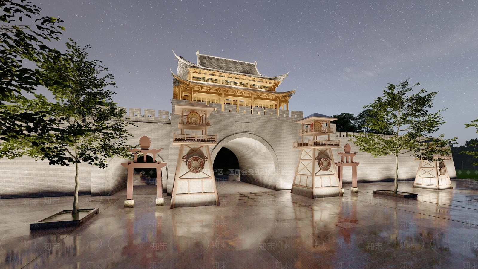 中式入口大门SU模型下载【ID:1195550088】