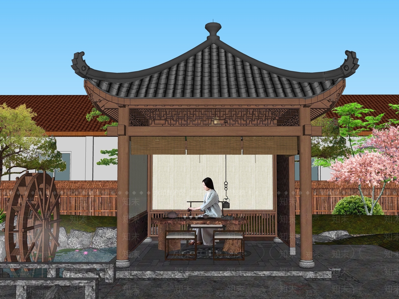中式乡村庭院SU模型下载【ID:1195557574】