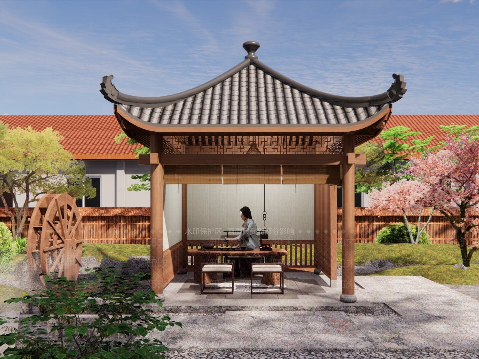 中式乡村庭院SU模型下载【ID:1195557574】