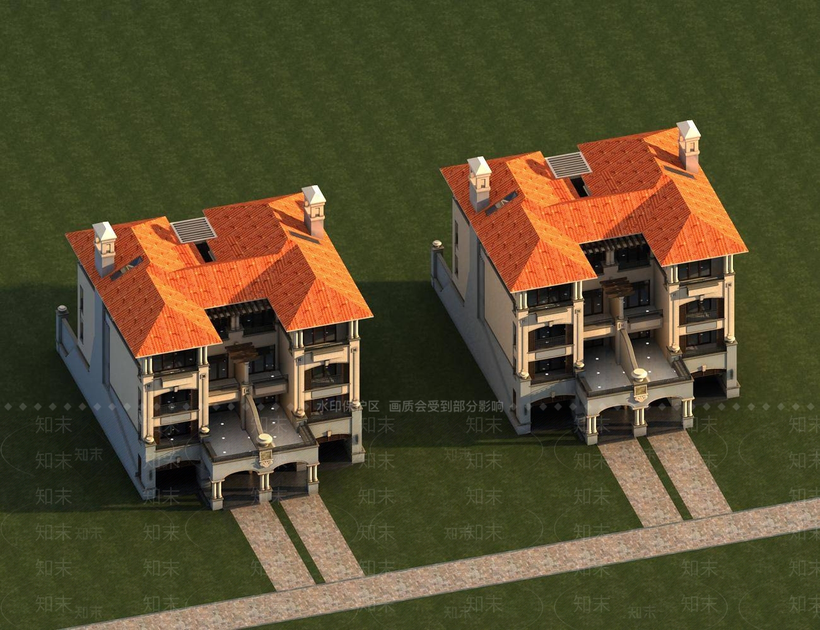 欧式别墅外观3D模型下载【ID:1195557637】