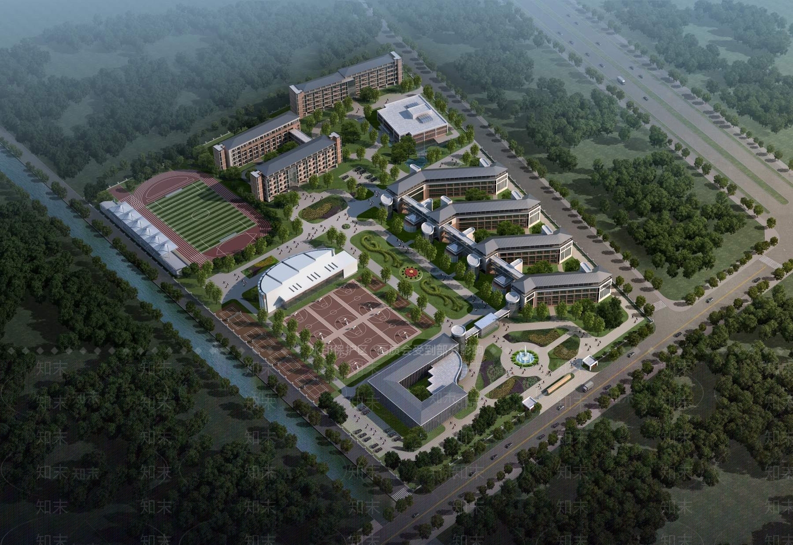 现代学校外观3D模型下载【ID:1195558471】