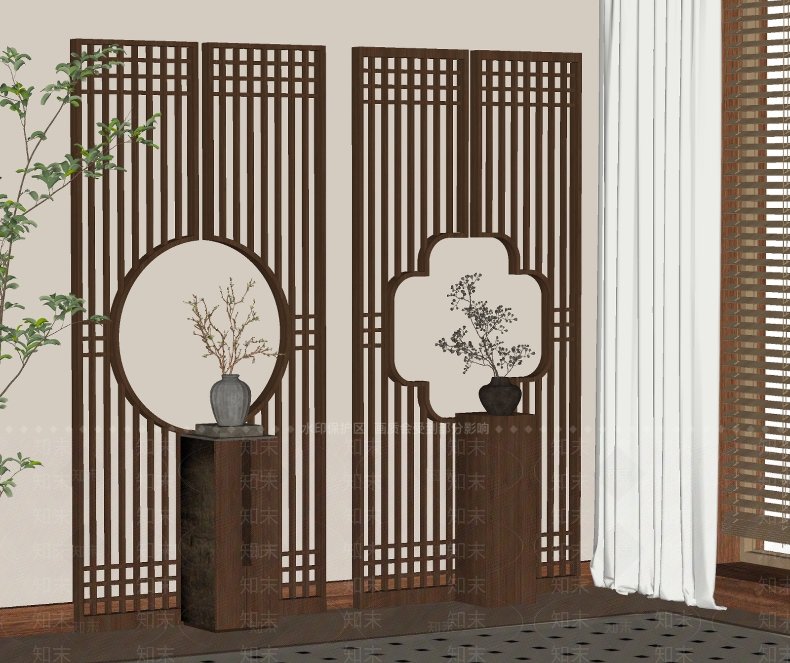 新中式屏风SU模型下载【ID:1195559289】