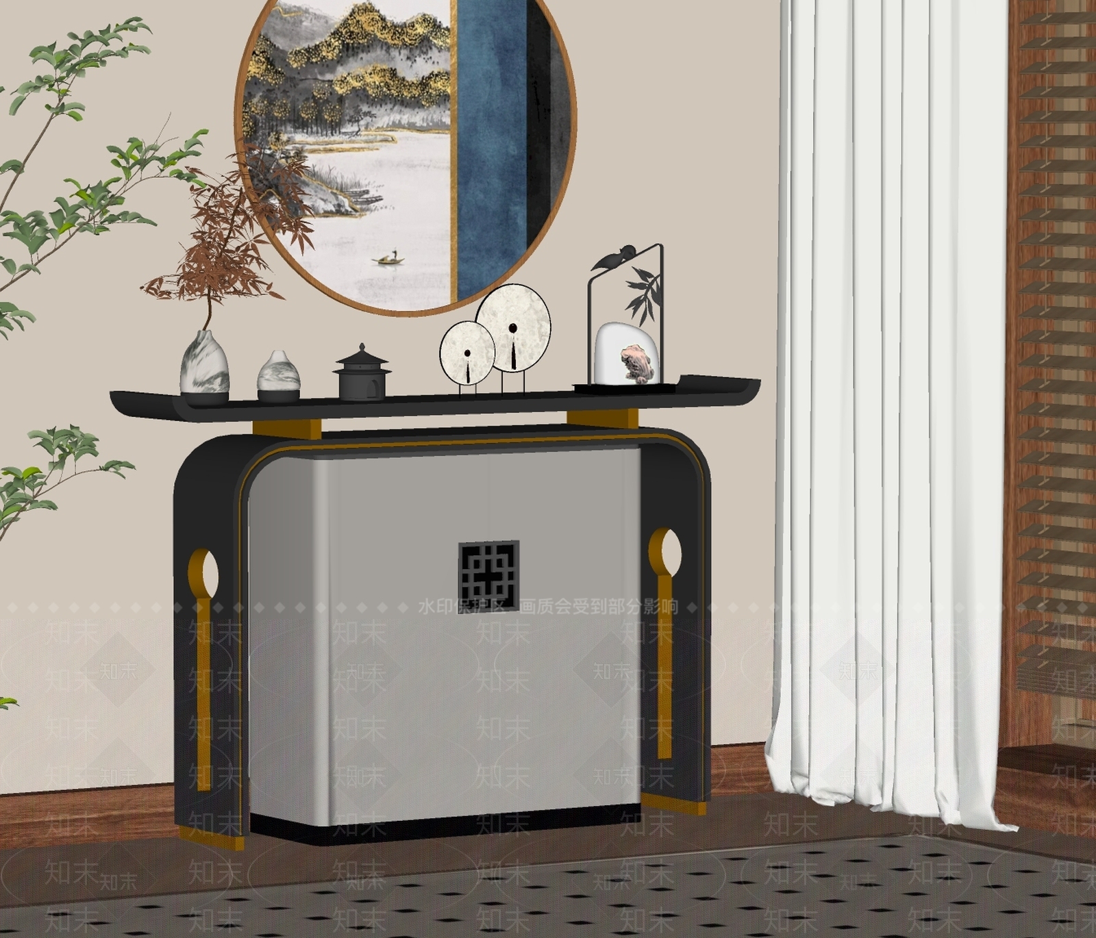 新中式条案SU模型下载【ID:1195560087】