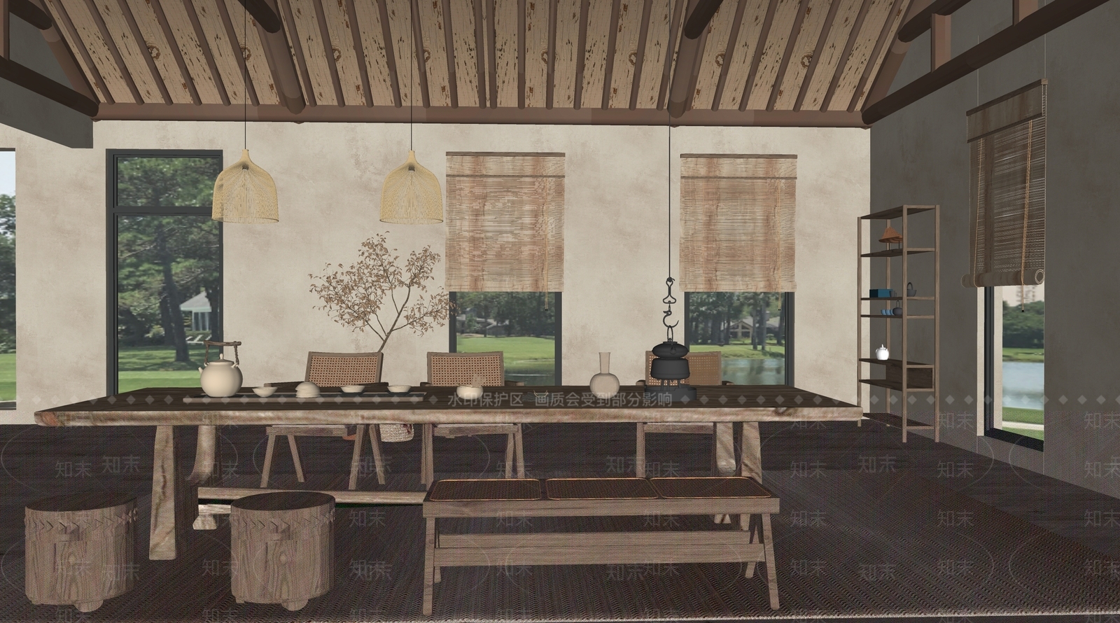 新中式侘寂茶馆SU模型下载【ID:1195560117】