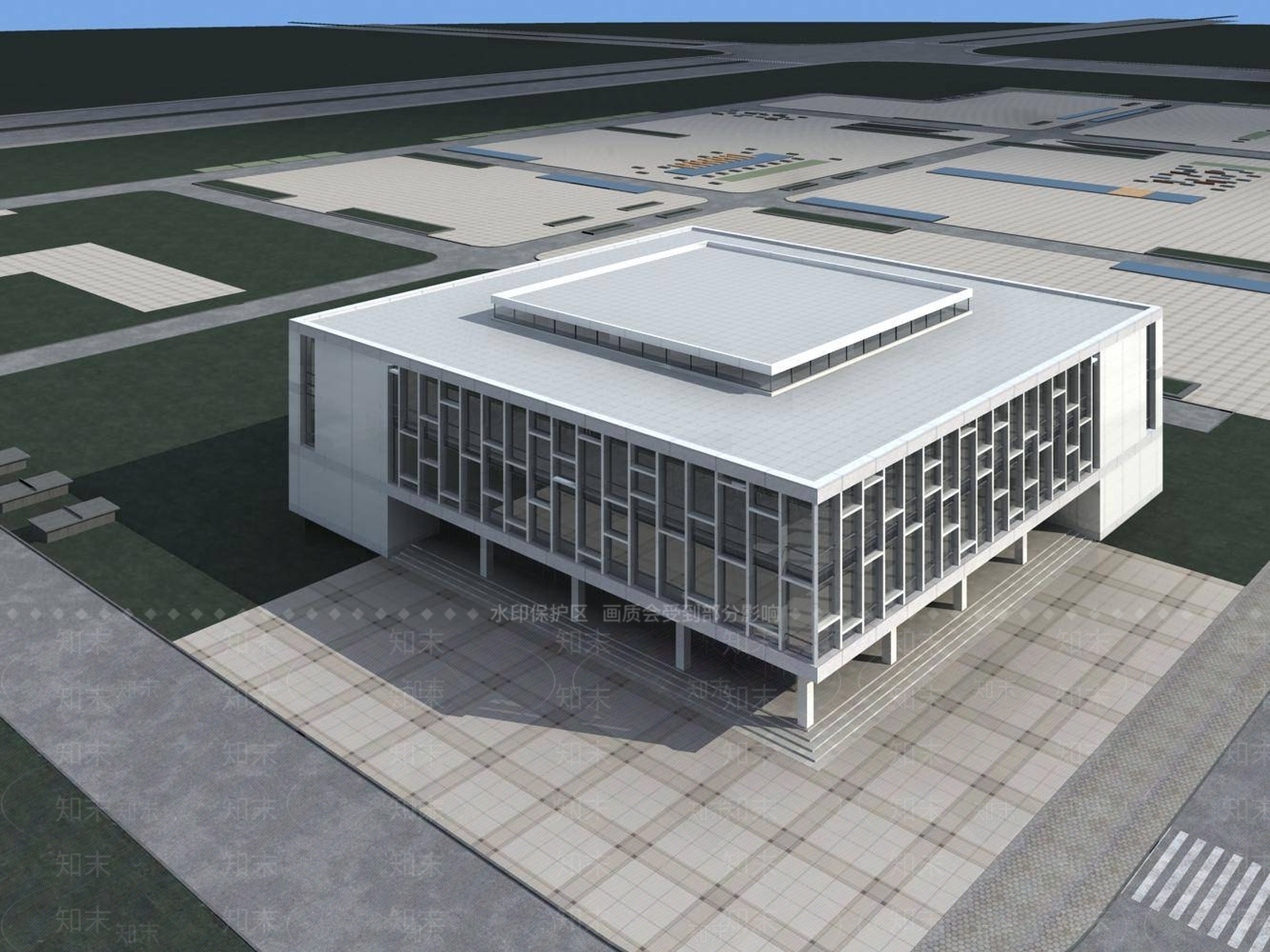 现代图书馆外观3D模型下载【ID:1195571107】
