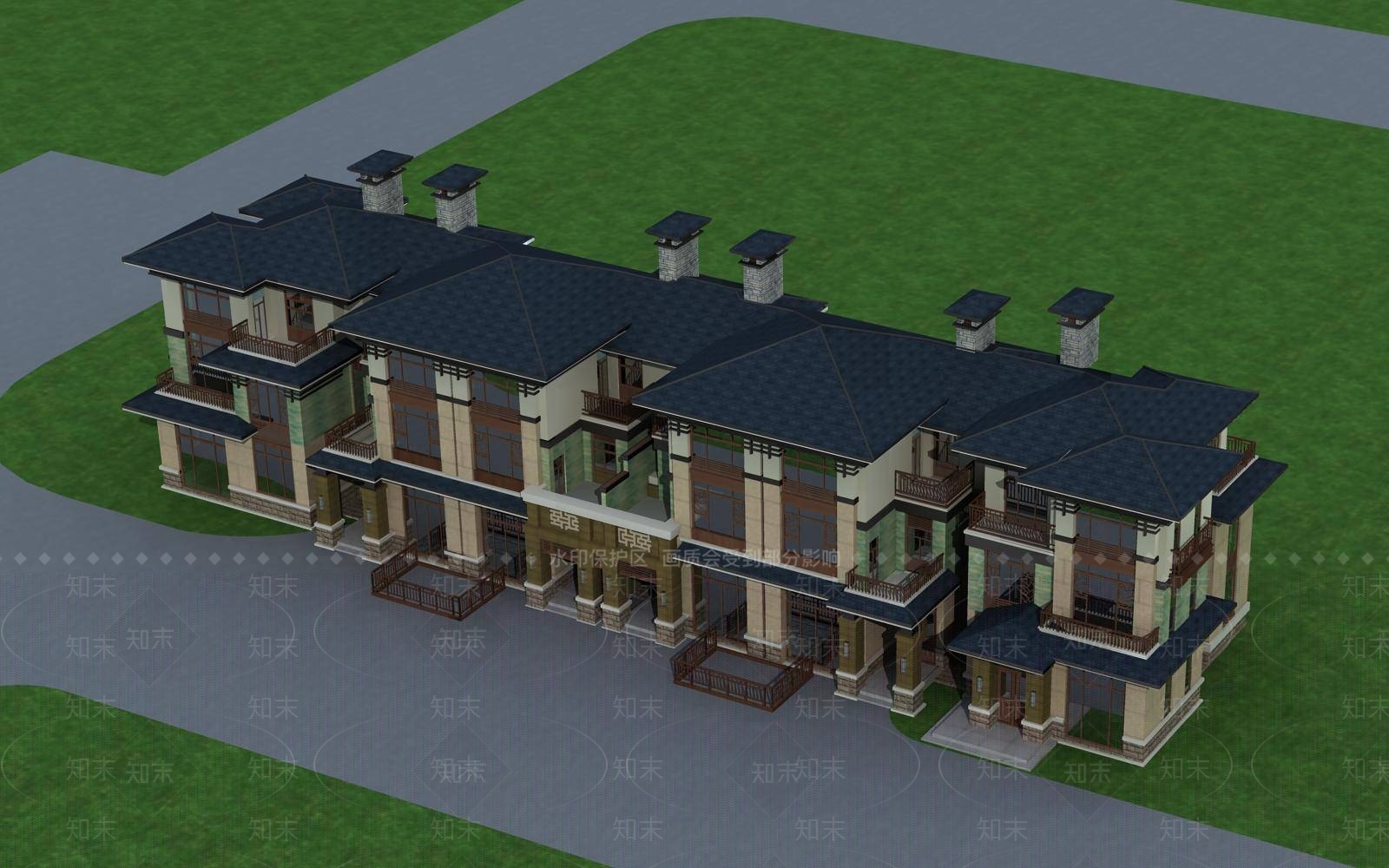 简欧别墅外观3D模型下载【ID:1195571223】