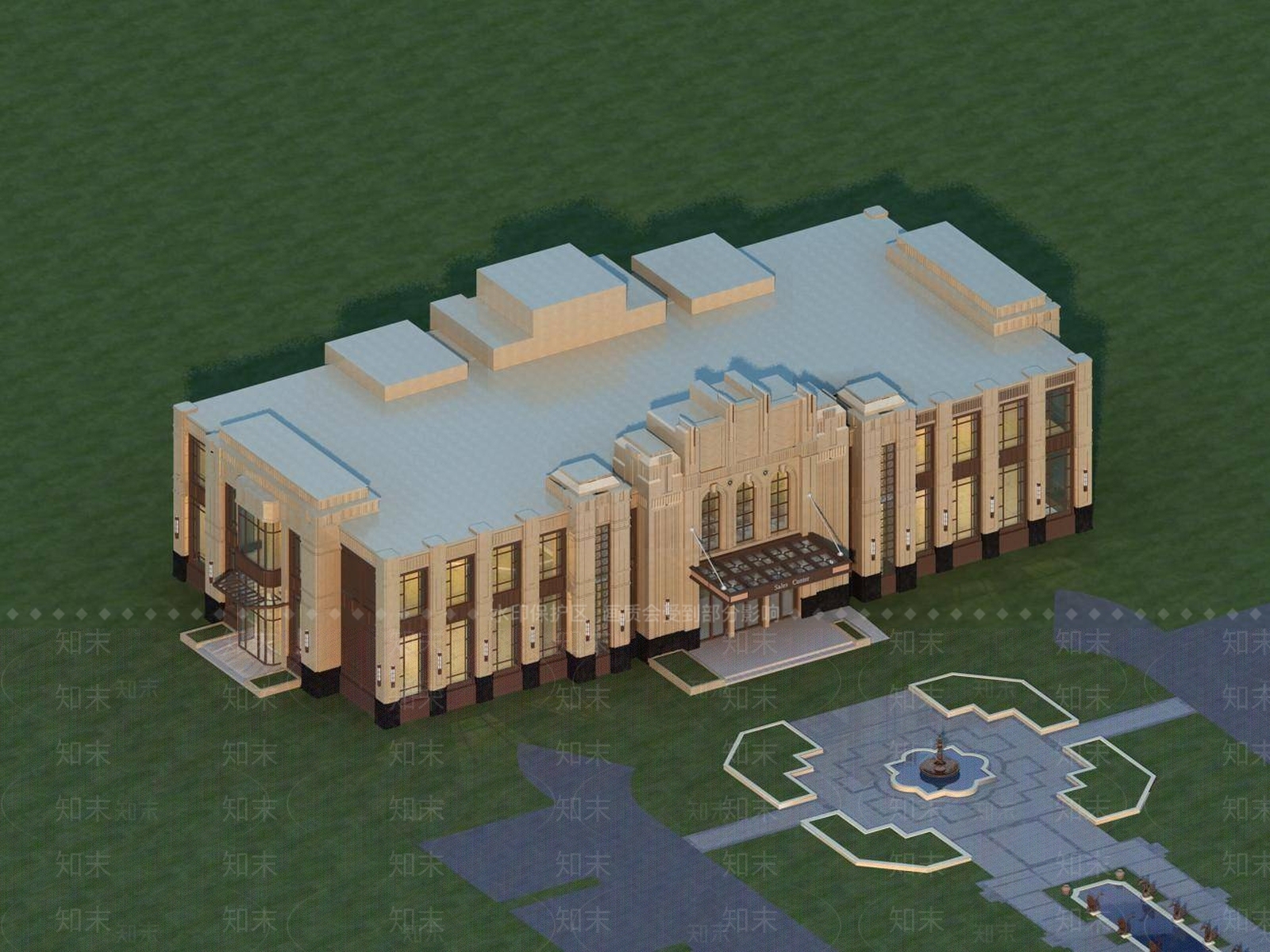 简欧售楼处外观3D模型下载【ID:1195571993】