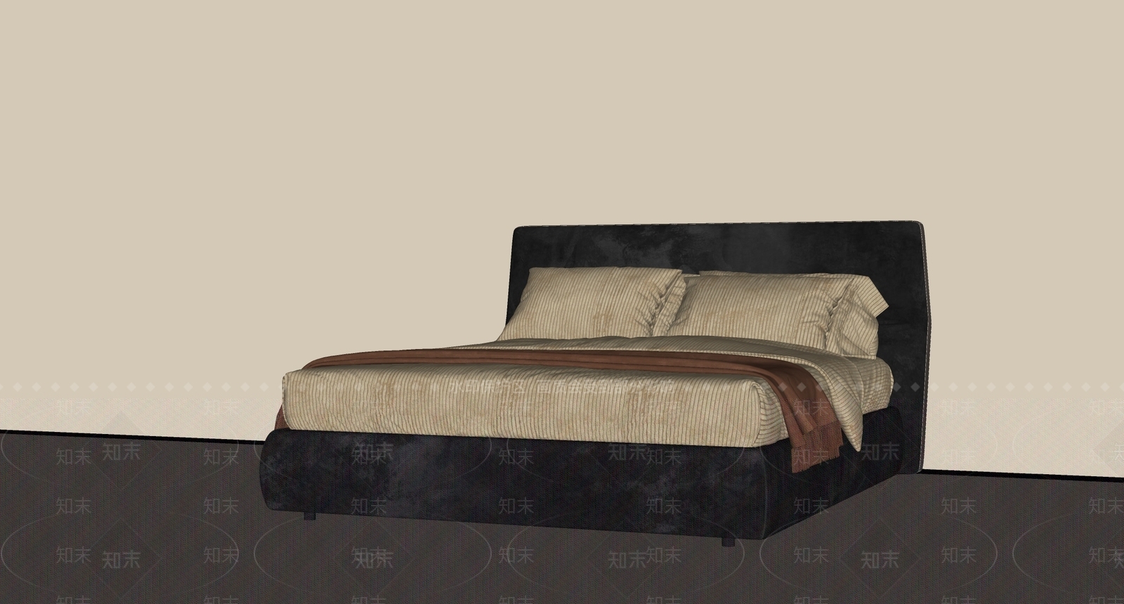 中古侘寂双人床SU模型下载【ID:1195579853】