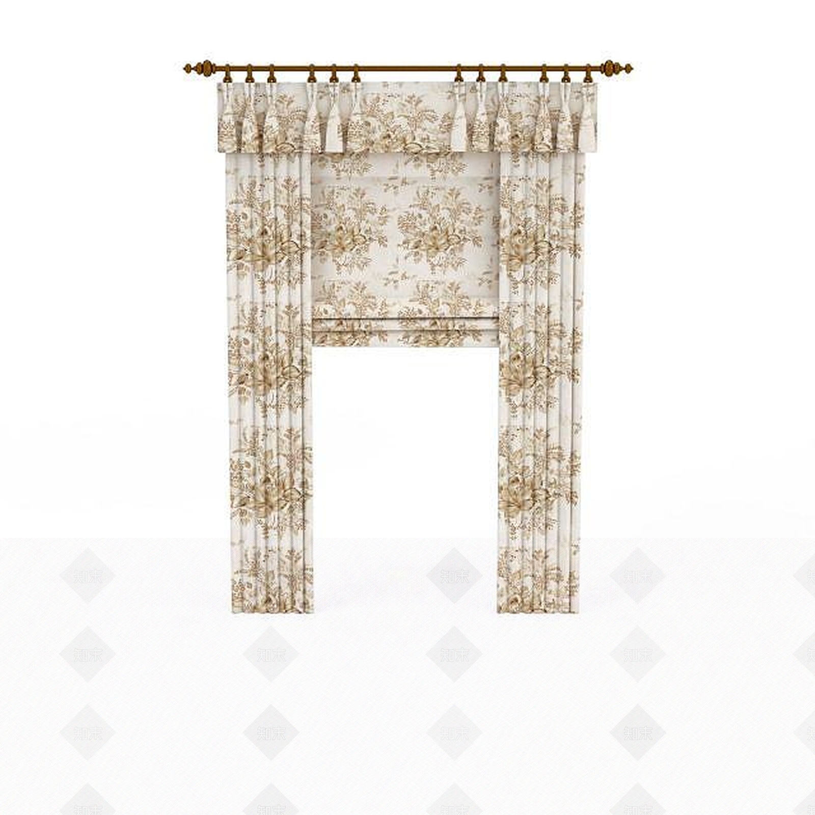 现代布艺印花窗帘3D模型下载【ID:1195584719】