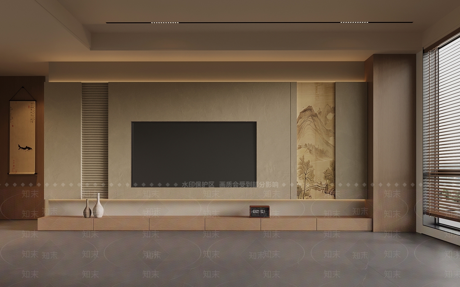 新中式电视背景墙3D模型下载【ID:1195585579】