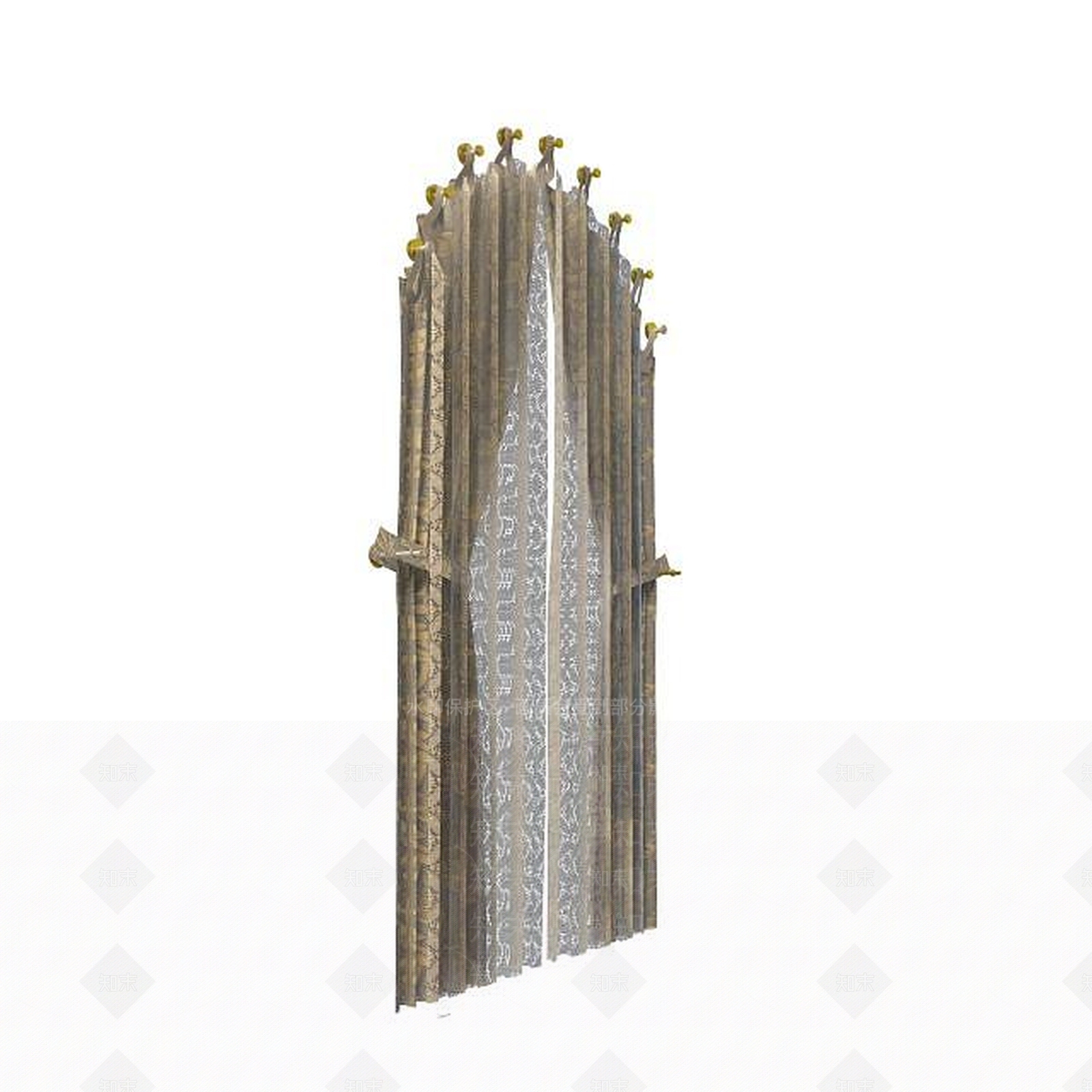 现代布艺窗帘3D模型下载【ID:1195585794】