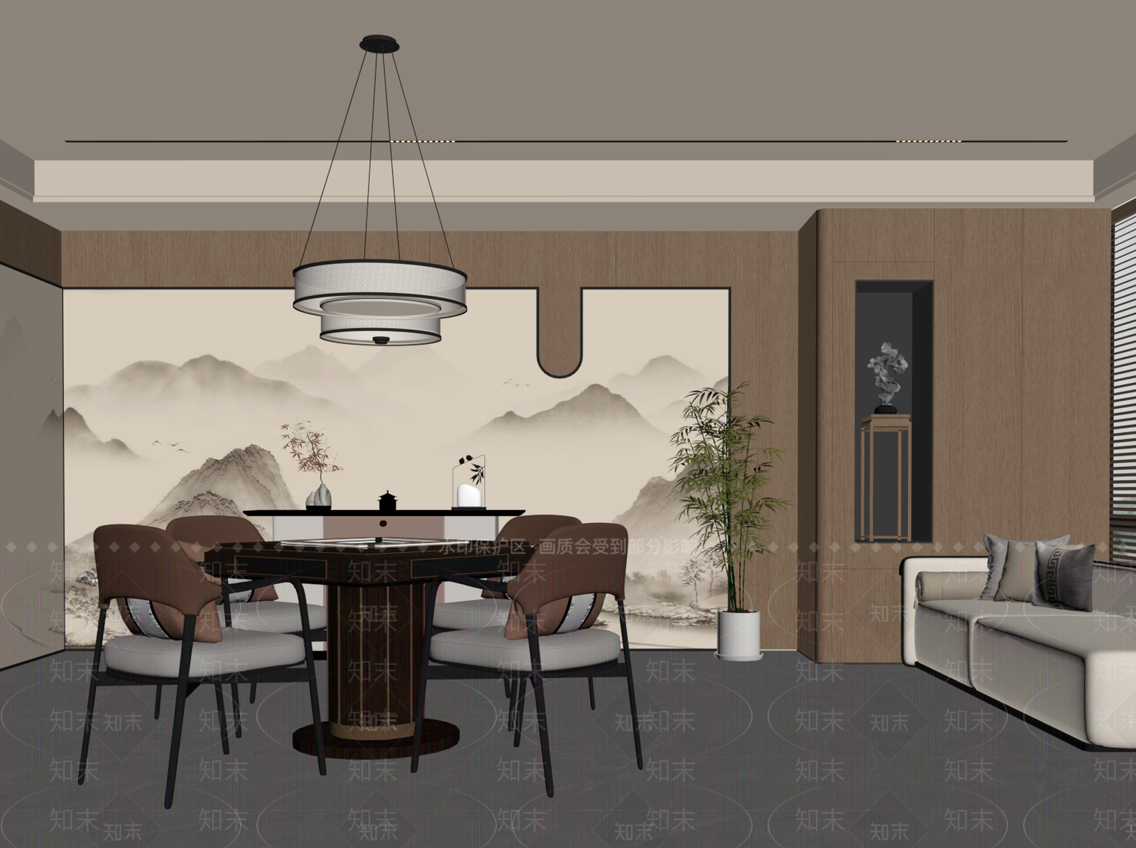 新中式棋牌室SU模型下载【ID:1195586865】