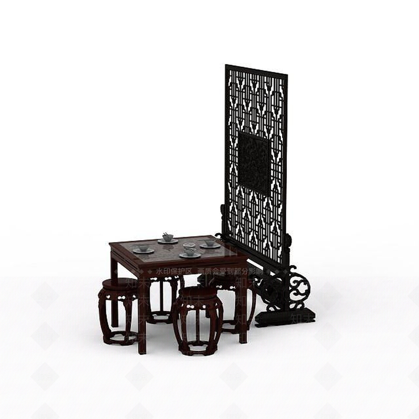 中式屏风3D模型下载【ID:1195589296】