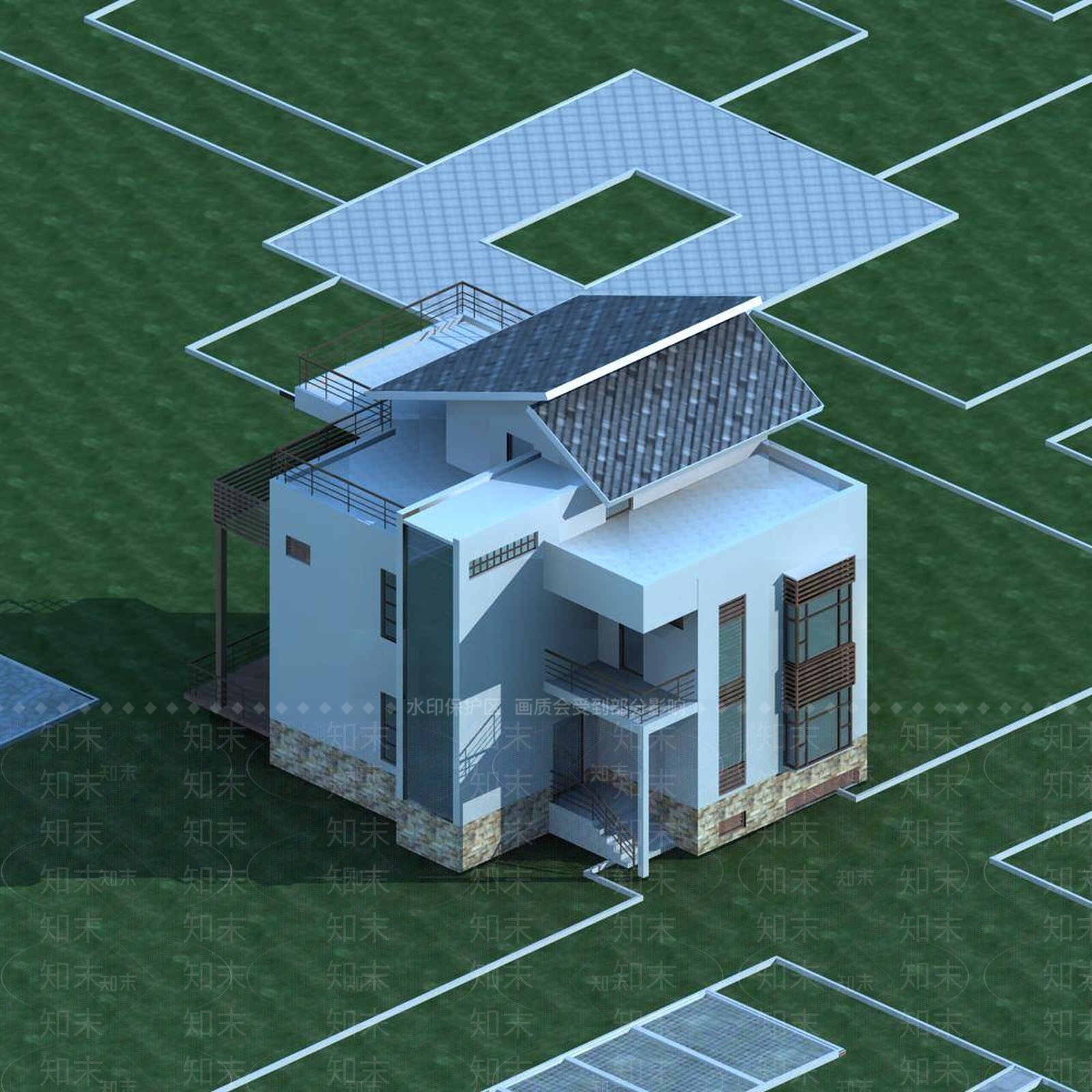 现代别墅外观3D模型下载【ID:1195590871】
