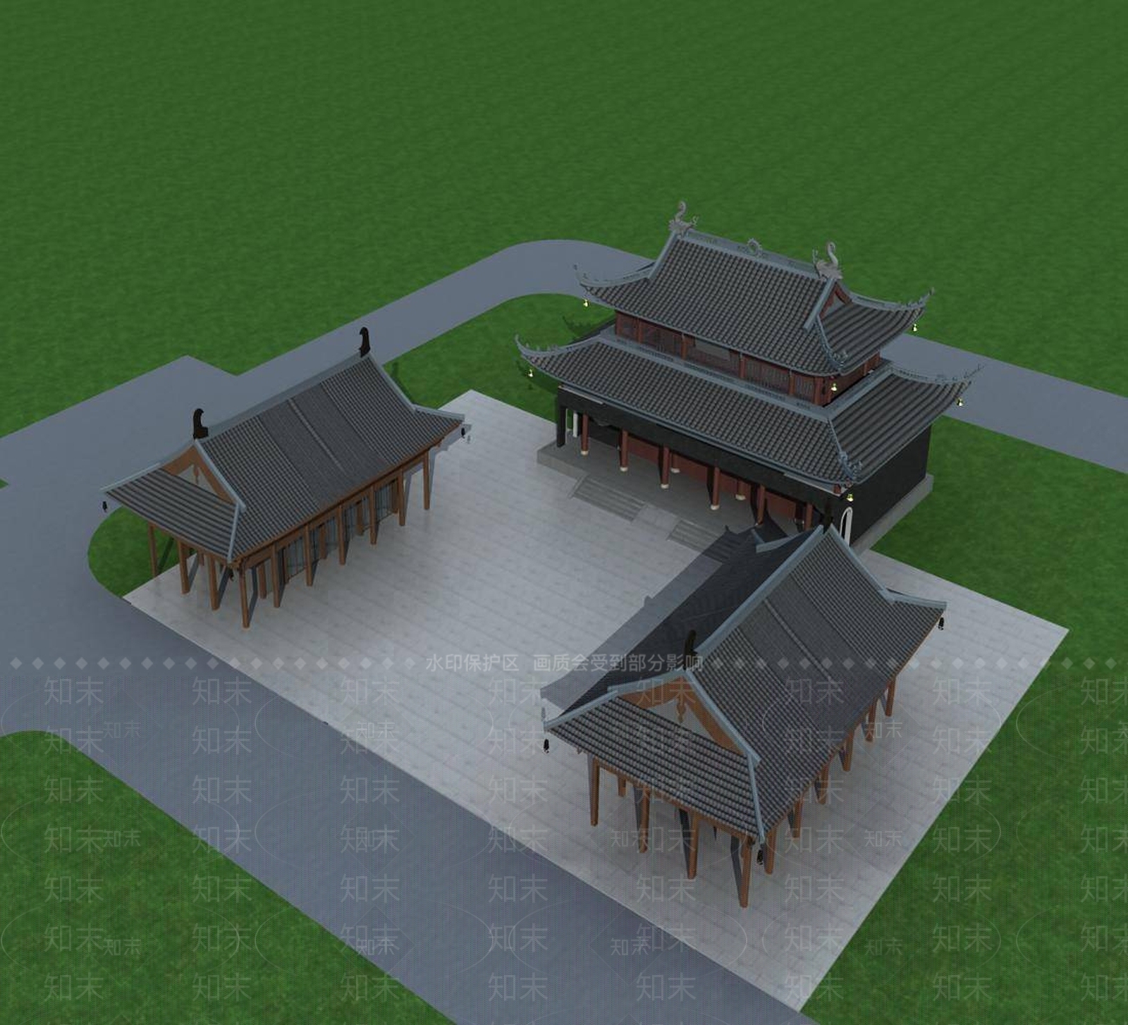 中式古建3D模型下载【ID:1195595475】