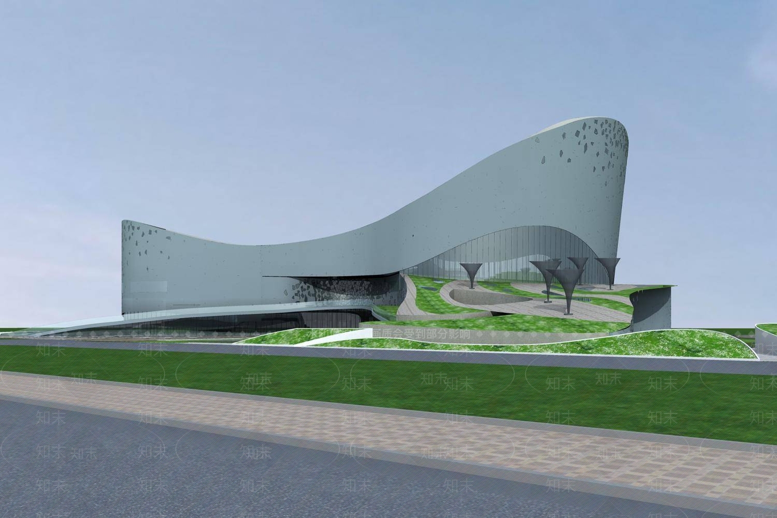 现代图书馆外观3D模型下载【ID:1195595902】