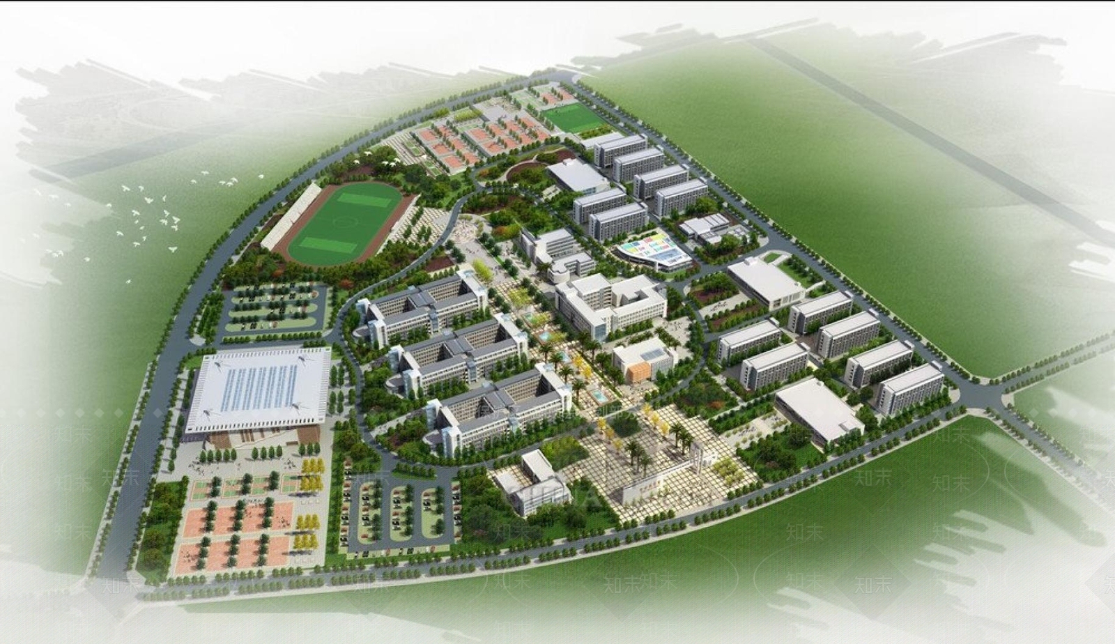 现代学校外观3D模型下载【ID:1195596630】