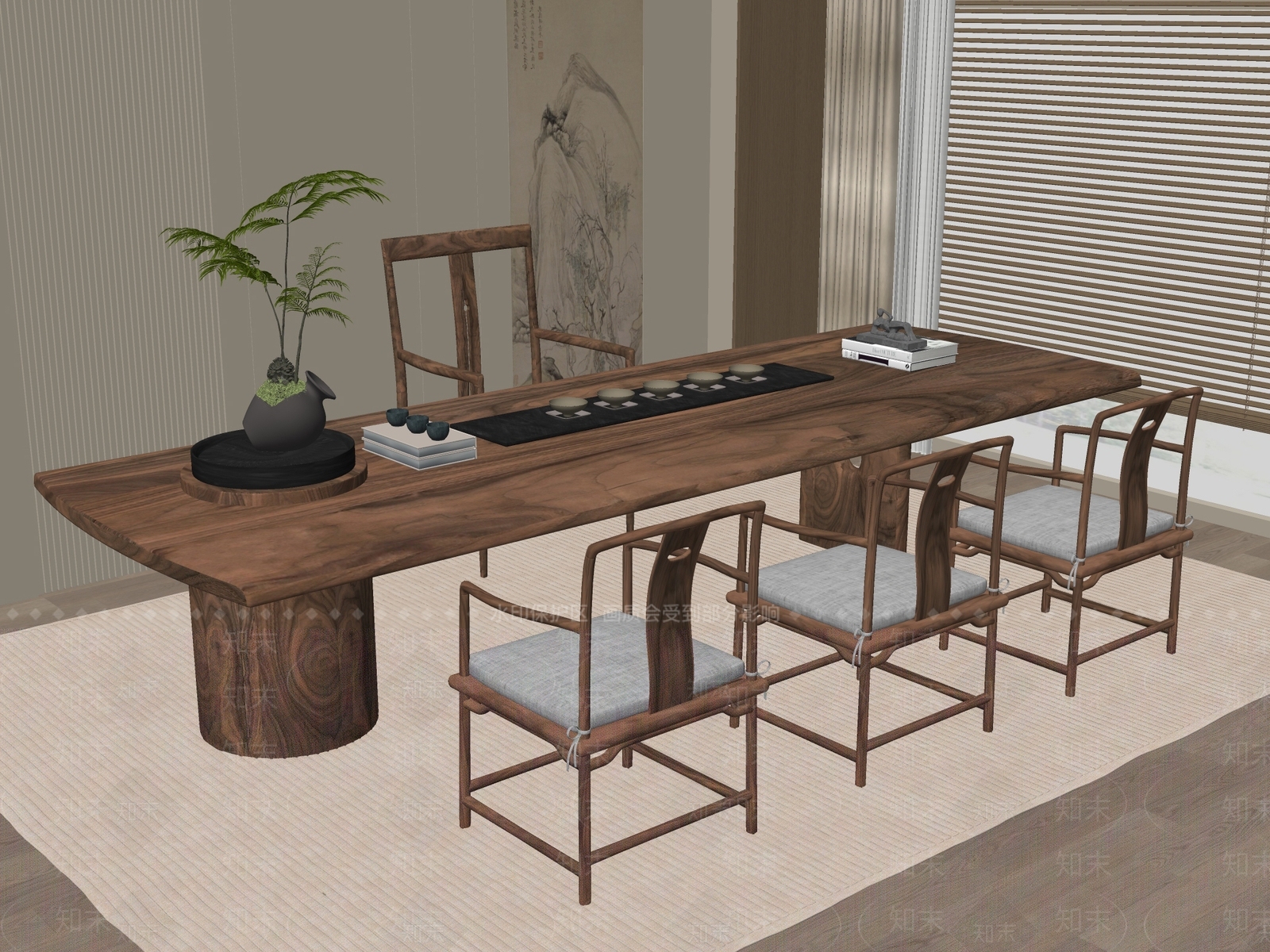 新中式中式茶桌椅SU模型下载【ID:1195597019】