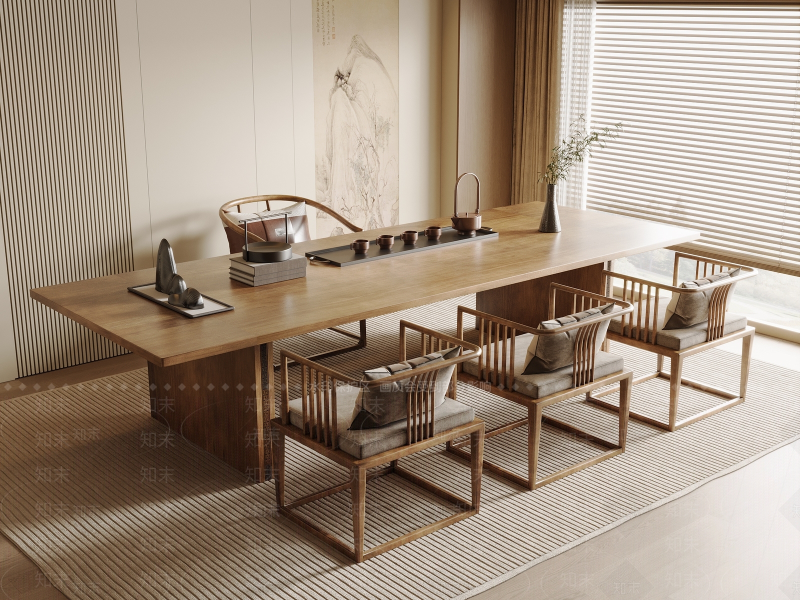 新中式中式茶桌椅3D模型下载【ID:1195597167】