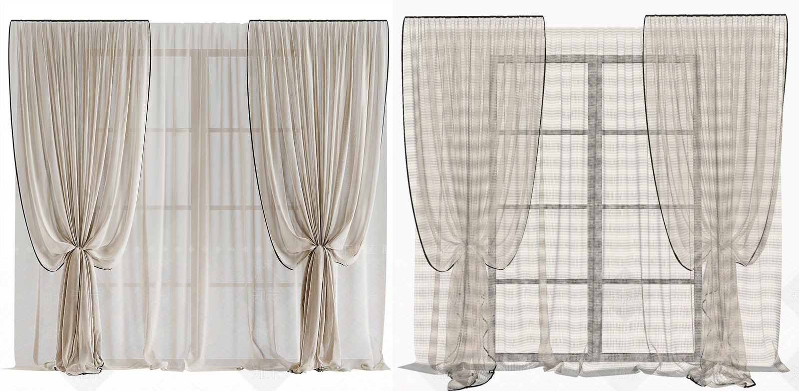 中古奶油窗帘SU模型下载【ID:1195598150】